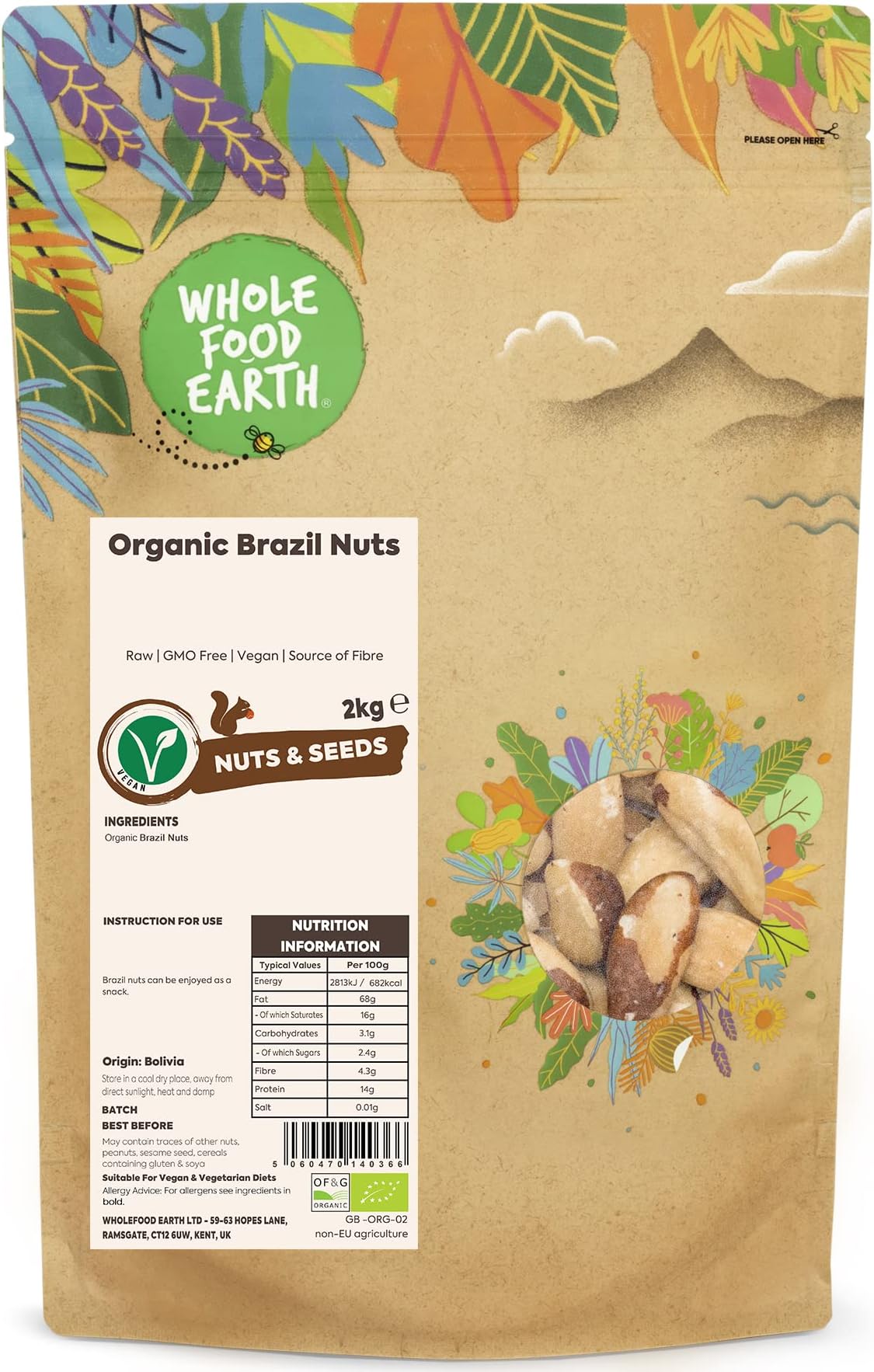 Wholefood Earth Organic Brazil Nuts – 2 kg | Raw | GMO Free | Vegan | Source of Fibre | Certified Organic