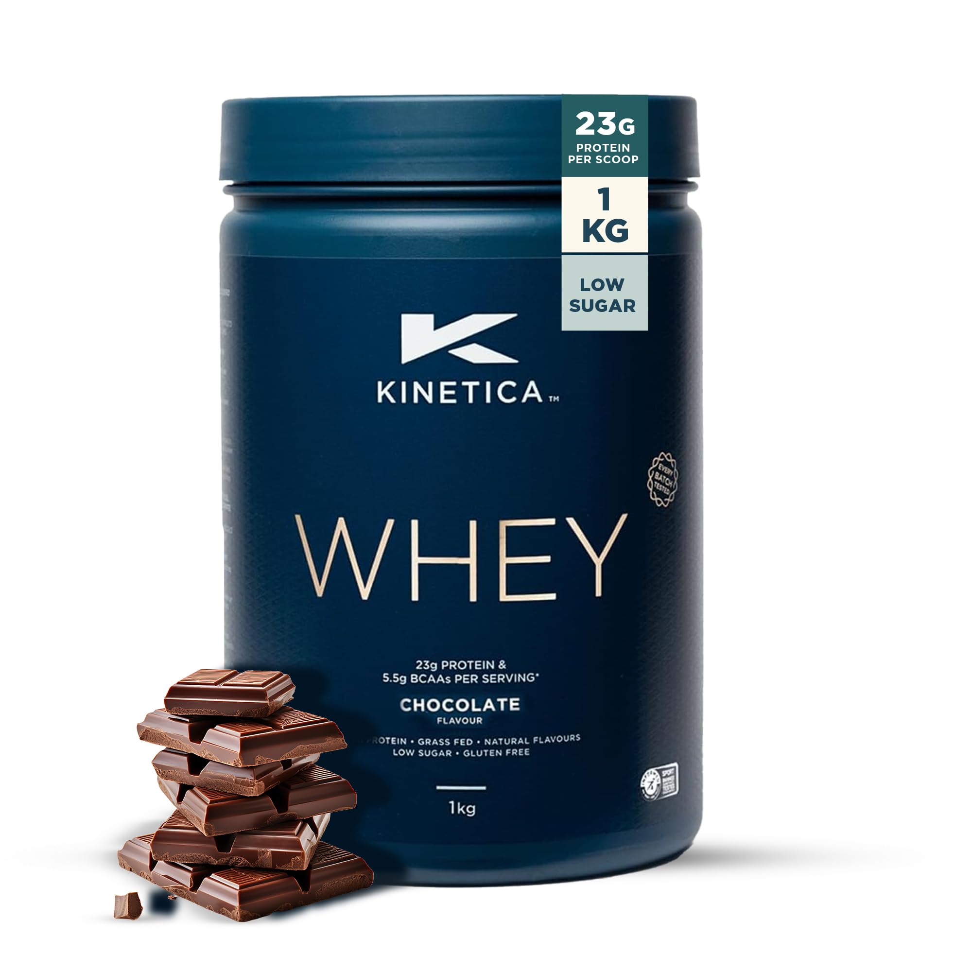 Kinetica Sports Whey Protein Powder - Chocolate Flavour | 22g Protein/Serve, 33 Servings/1Kg Pack | Gluten Free Supplement | Optimum for Muscle Growth & Recovery | Mixes Well with Water, Milk & Shakes