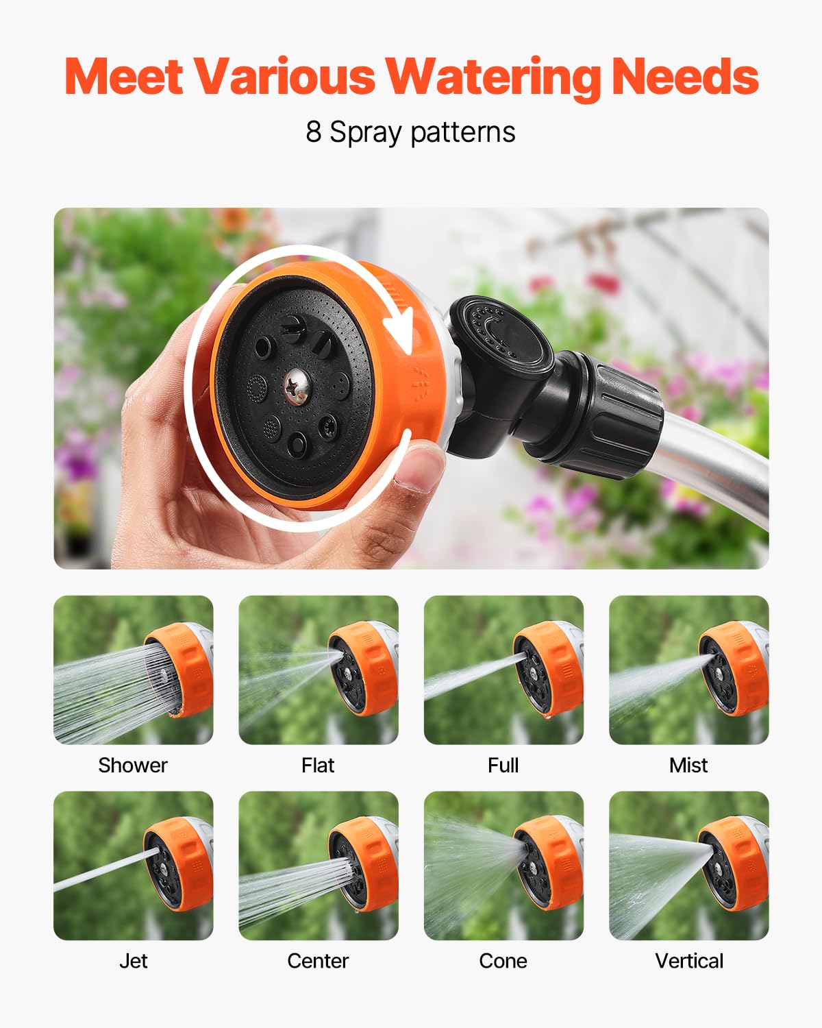 VEVOR Bacchetta per irrigazione da giardino extra lunga da 91 cm, con 8 modalità di spruzzo e testa girevole a 180°, ugello lungo con controllo on/off per pollice, ideale per appendere cesti