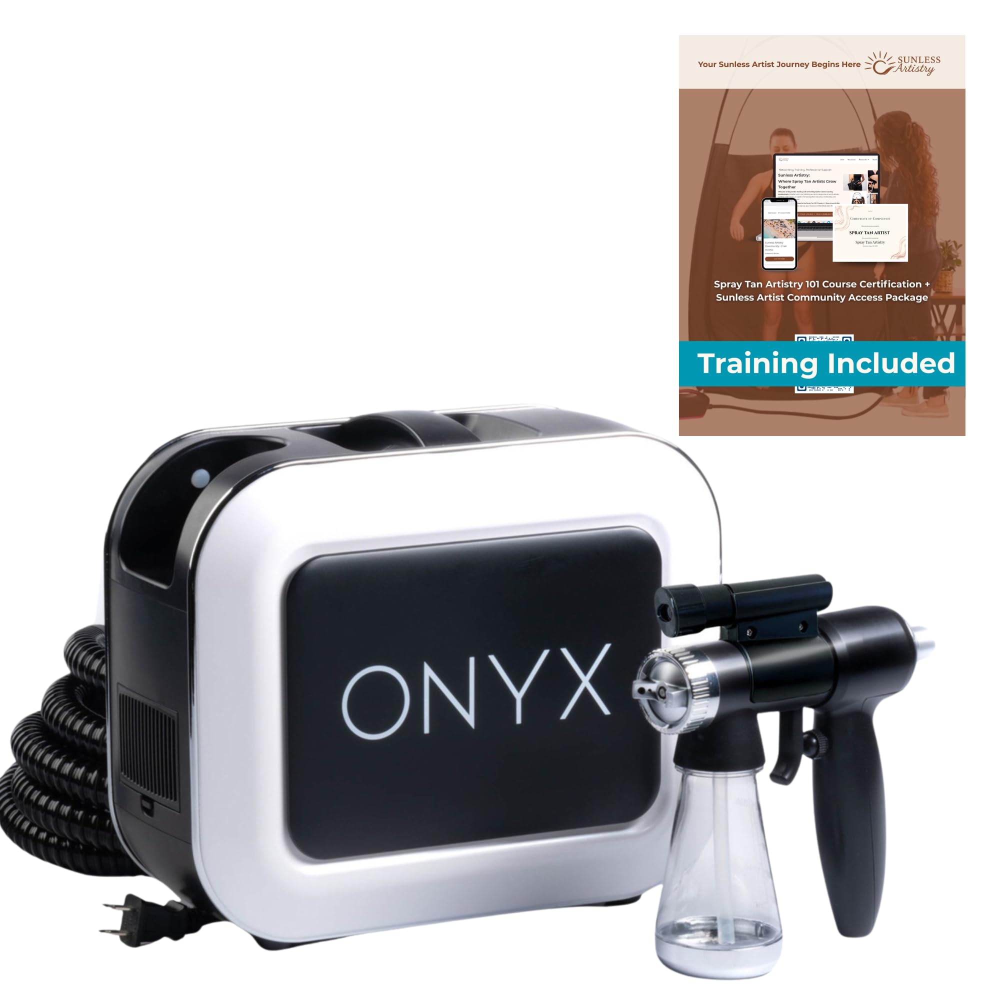 Onyx Spray Tan Machine with Professional Tanning Gun with Light Kit also includes comprehensive Spray Tan Tranning Course.