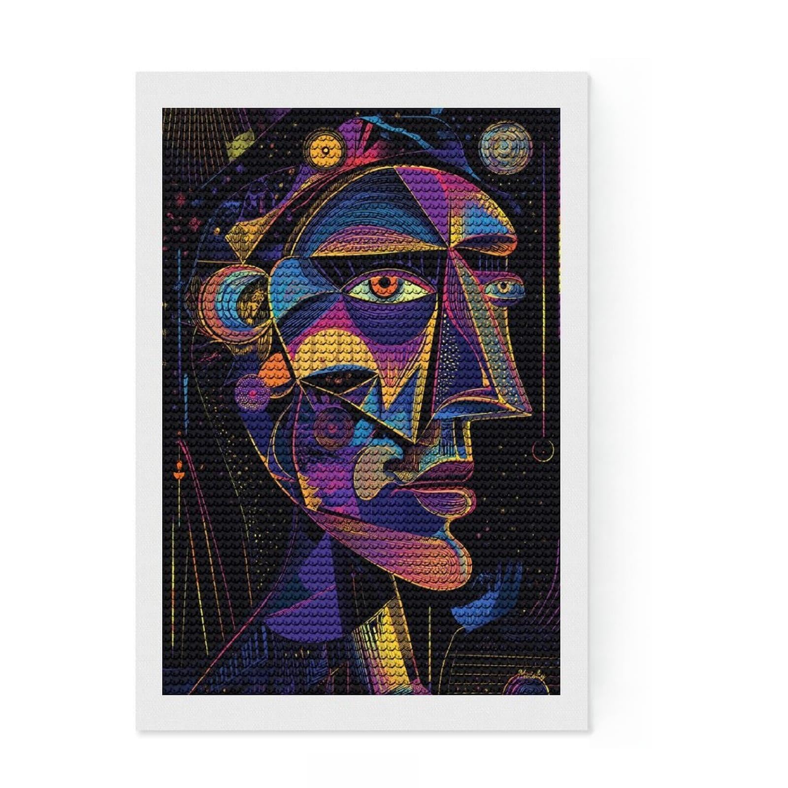 Junmoney Futuristic Abstract Vision – Neon Cubist Portrait Crystal Diamond Art Kit 8"x12", Christmas Gift, Easy to Enjoy, Boho Decor, DIY Craft, Leisure Activity