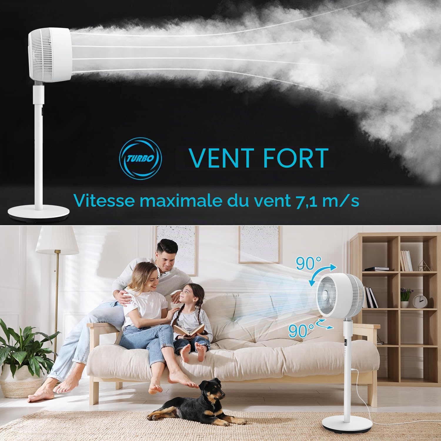 berssen Ventilateur sur Pied Silencieux Moteur DC 25dB Ventilateur de Circulation d'air, Oscillant 3D à 13 Vitesses 12h Minuterie, avec Panneau Tactile et Télécommande, Pour Bureau à Domicile