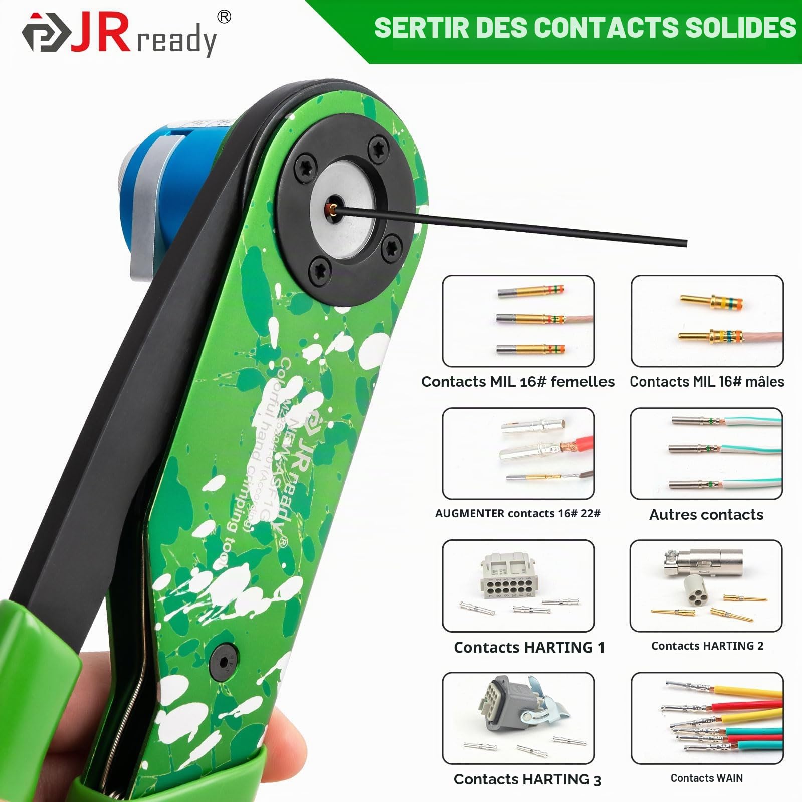 JRready NEW-ASF1G (Conforme Norme M22520/1-01) Outil Sertissage Aéronautique Standard Pour Sertissage Des Contacts Pin&Soc Allemand HARTING WAIN TE Series Connecteurs Pince Sertir Réglable 12-26 AWG