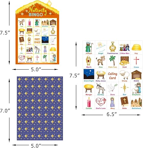 Miniatura 5 de Fancy Land Nativity Bingo Game for Kids 24 Jugadores Christmas Stable House Christian Bingo Juego de vacaciones Fiesta Religiosa Actividades VBS