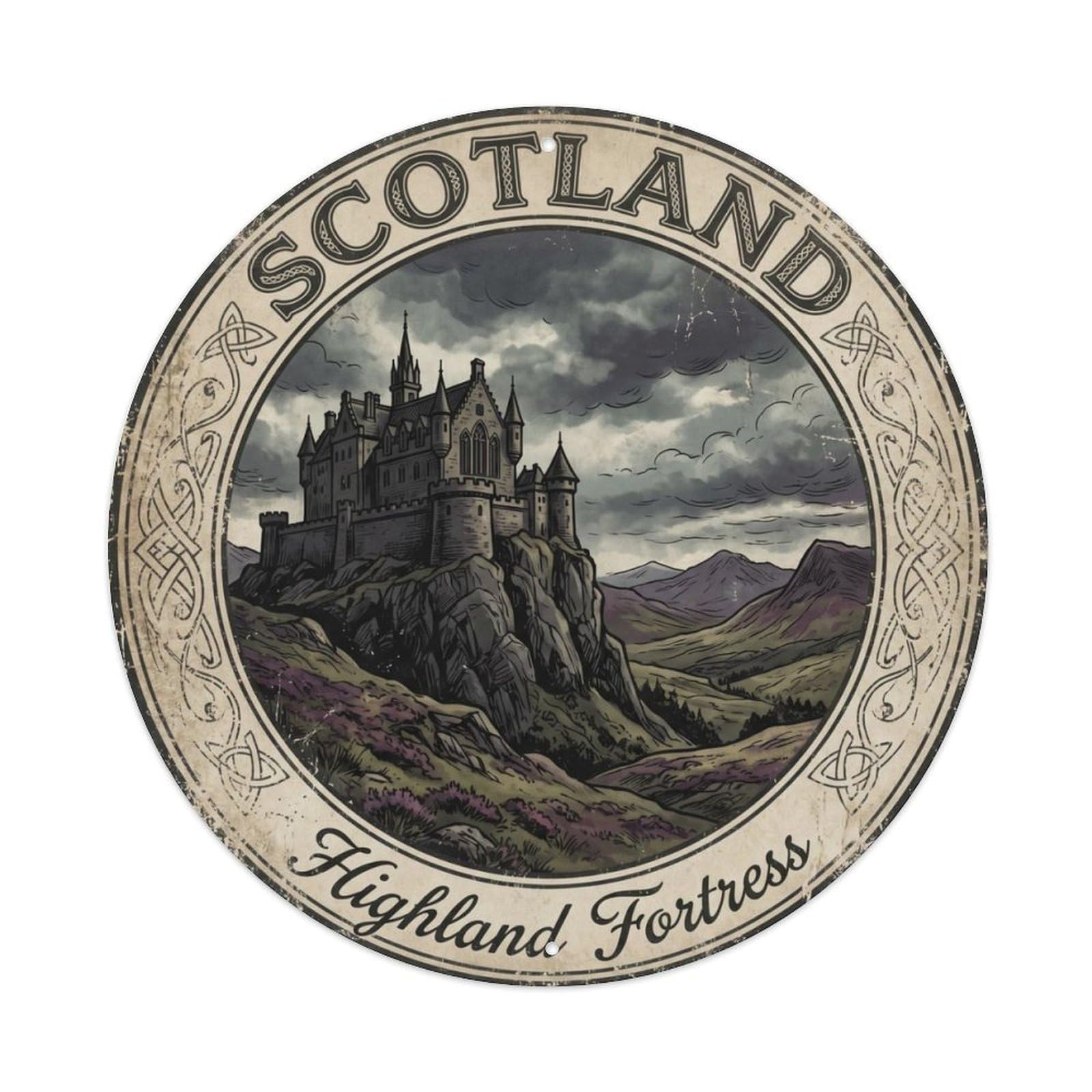 Gtthok Vintage Style-2 Vintage Travel Edinburgh Fortress Scotland Metal Tin Sign Plaque Wall Decor For Cafe, Club, Garden Round Metal Poster 8X8inch