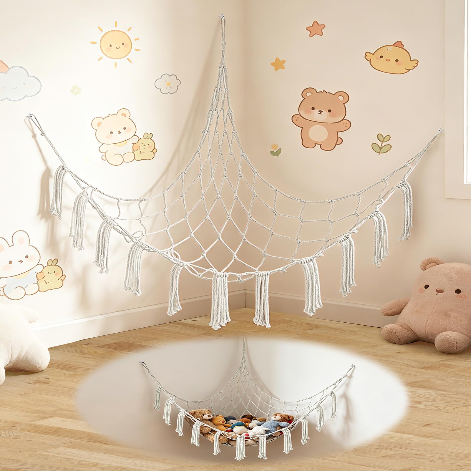 Teddy Hammock,Corner Storage Net,Stuffed Animal Storage Net,Cute Plush Hanging Organizer for Bedroom & Playroom