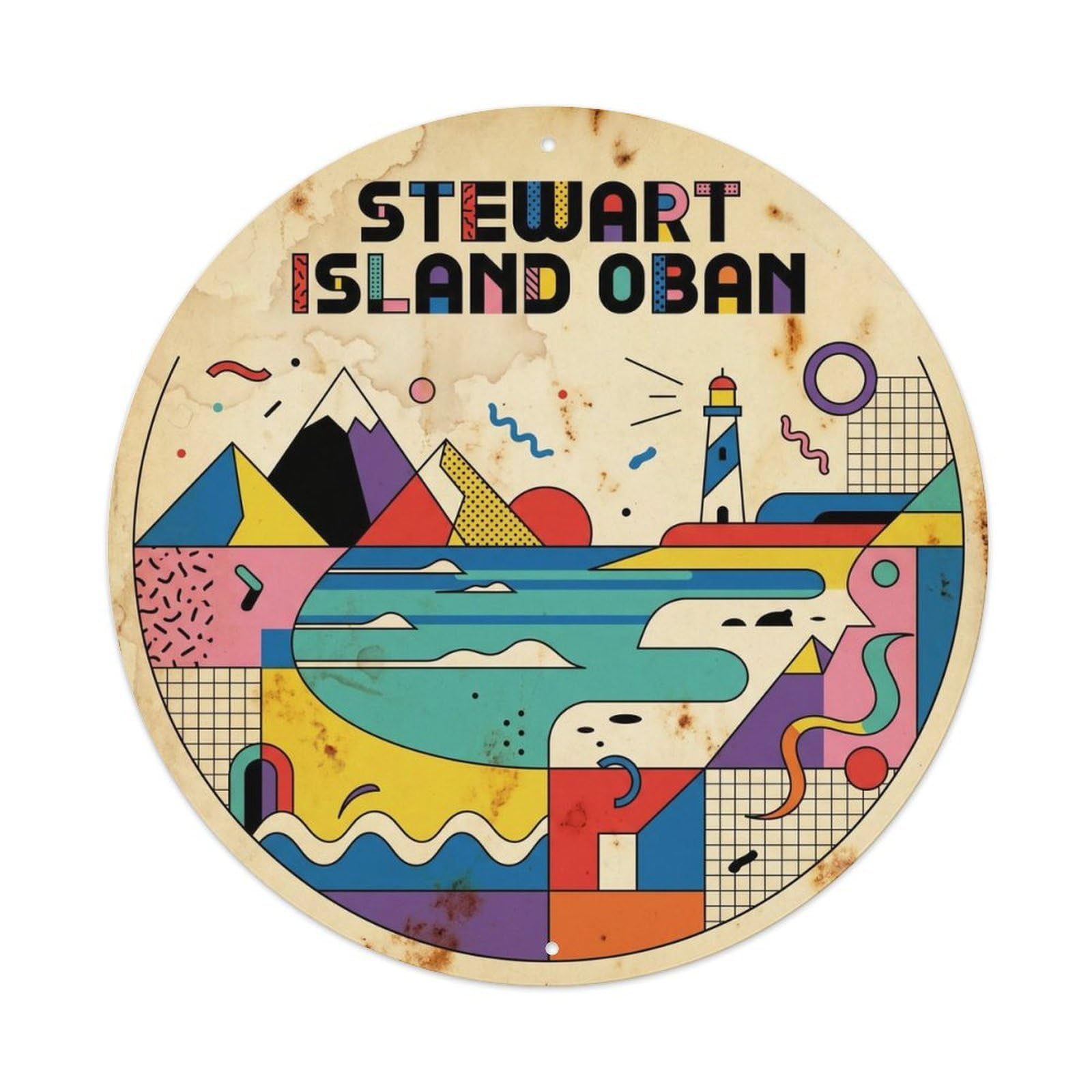 Stewart Island Oban Oceania Colorblock Travel Metal Tin Sign