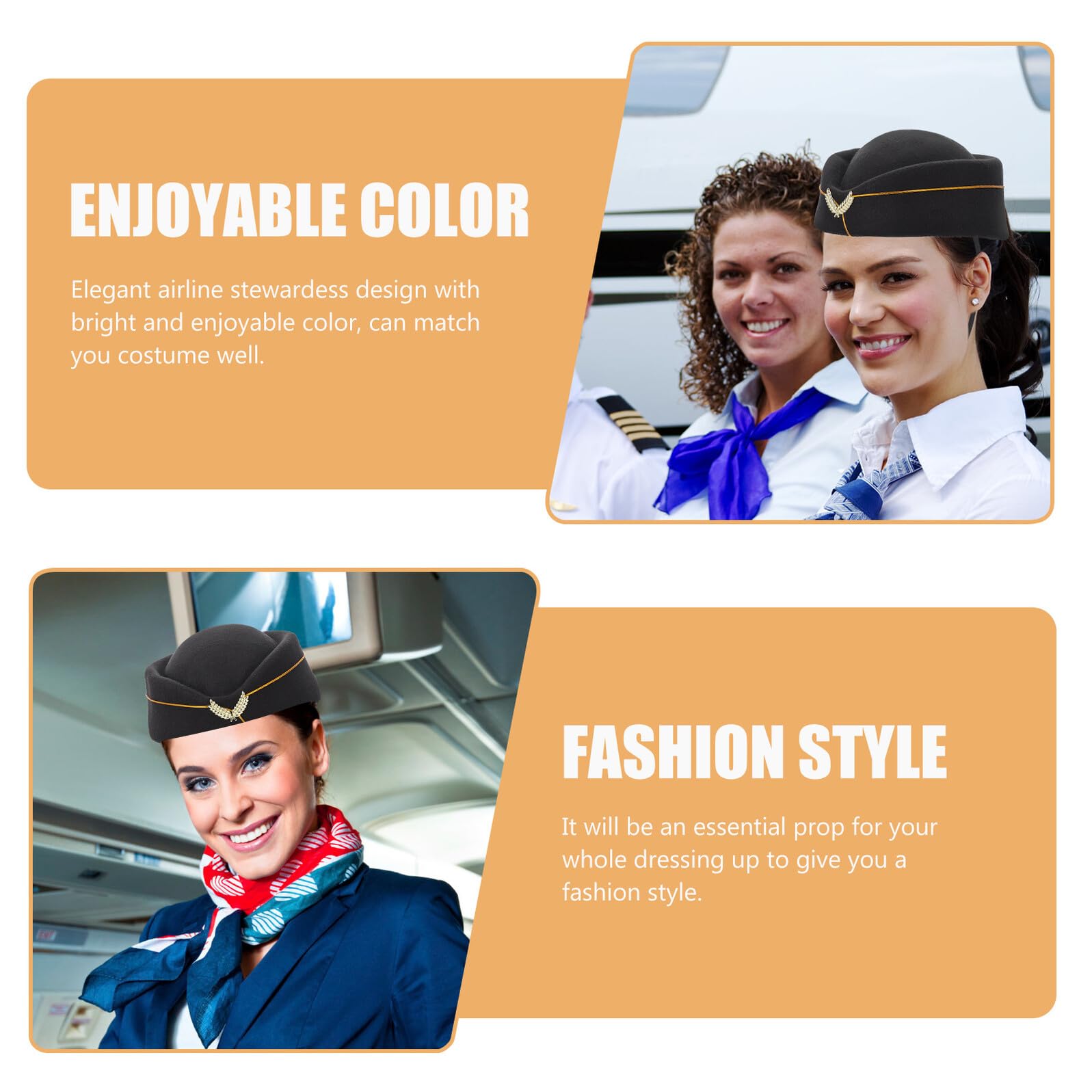 Kapelusz Stewardessy Ozdobny Kapelusz Cosplay Uniformowy Do Przebrania Idealny Imprezy Tematyczne i Halloween Czarne Akcesorium Stewardess
