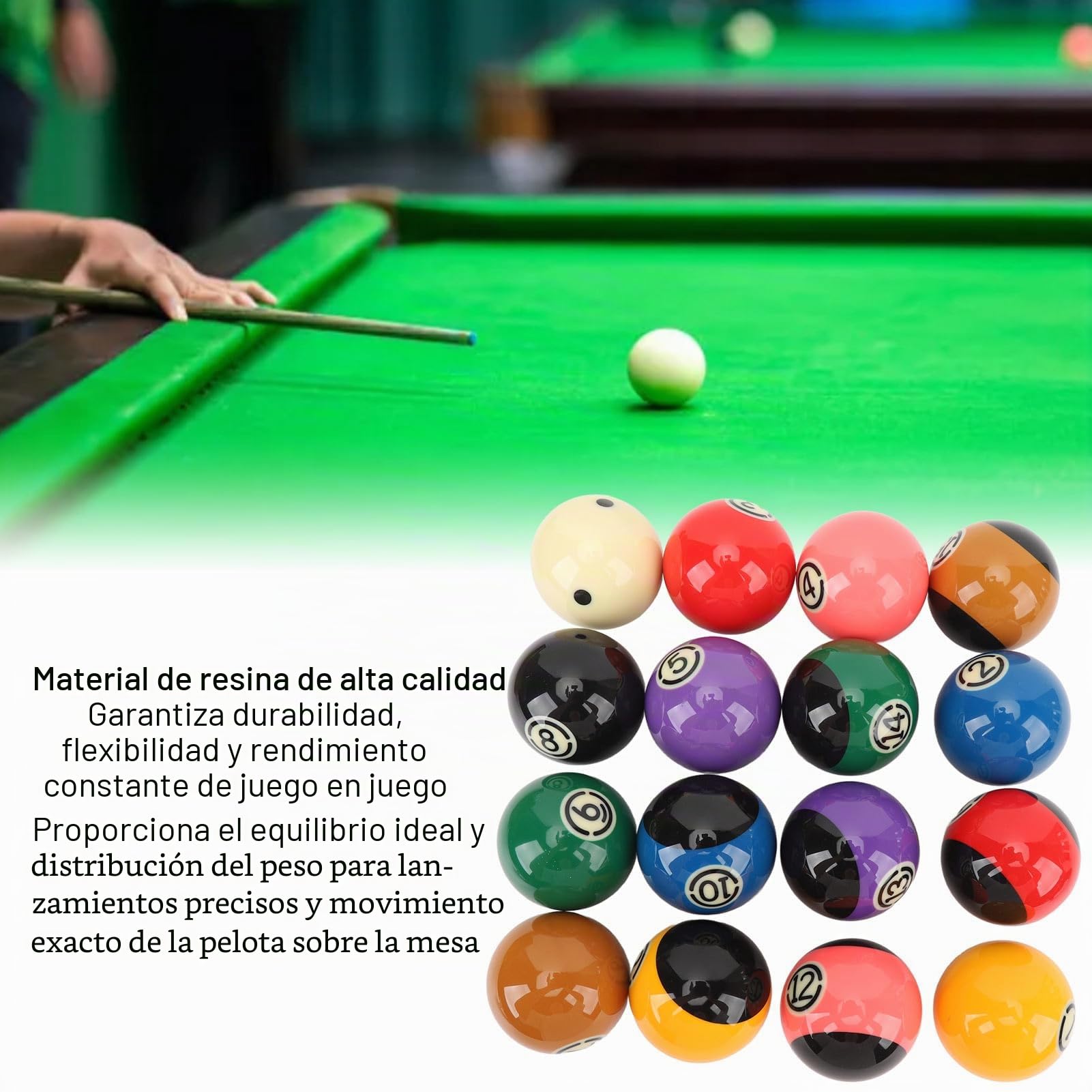 POENVFPO Bolas de Billar de 2, 25 Pulgadas, Juego de Bolas de Billar Estilo TV, Juego de Resina, de Resistentes a la Friccin para Torneo