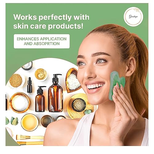 Miniatura 6 de Gua Sha - Juego de herramientas faciales de piedras faciales, jade real natural prémium Gua Sha + cuarzo blanco natural de primera calidad Gua Sha