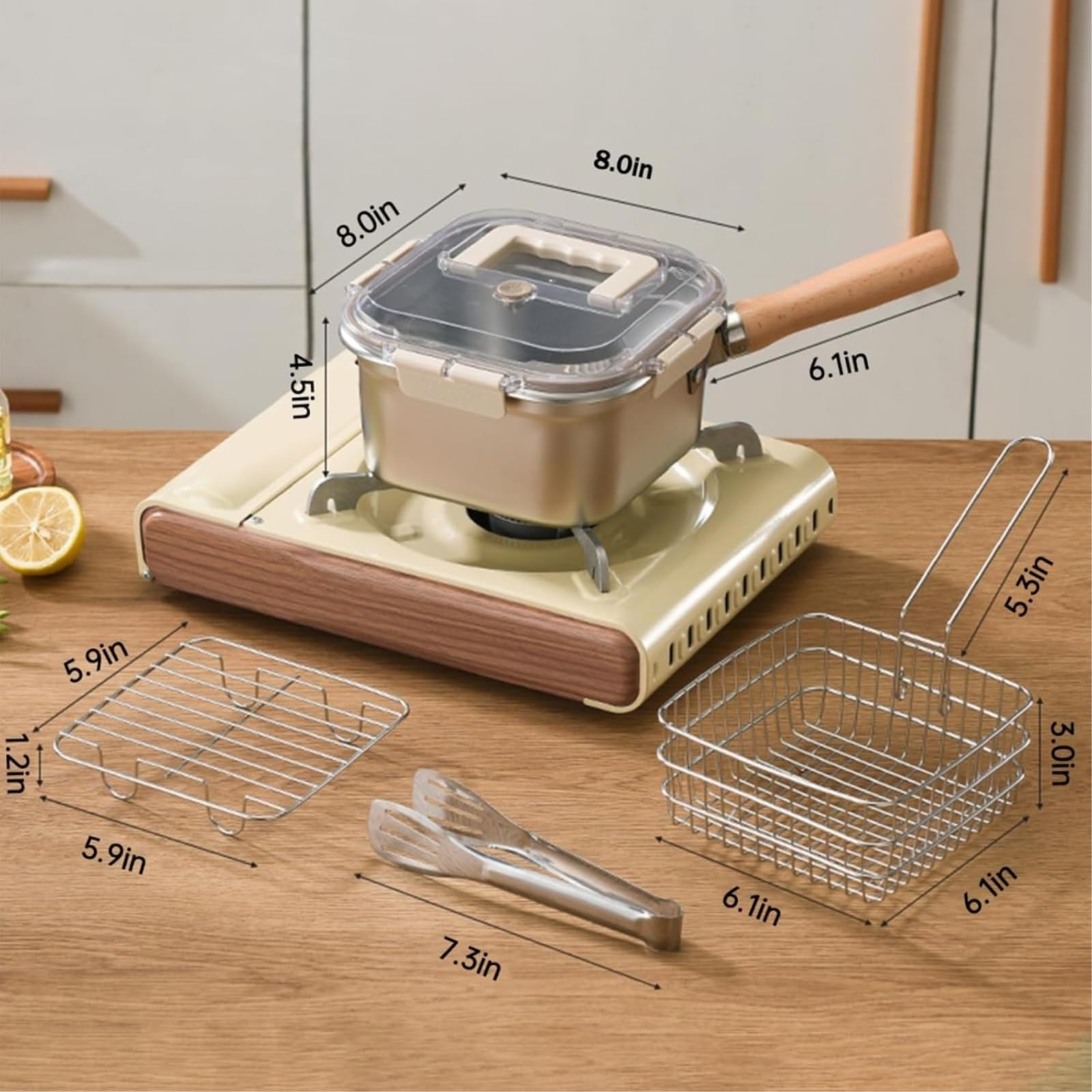 Casserole à Faire Frire INOX Ensemble De Friteuse en Acier Inoxydable Multifonctionnel avec des Pinces Panier Rack Goutte D'huile pour La Cuisine du Ménage-a Set