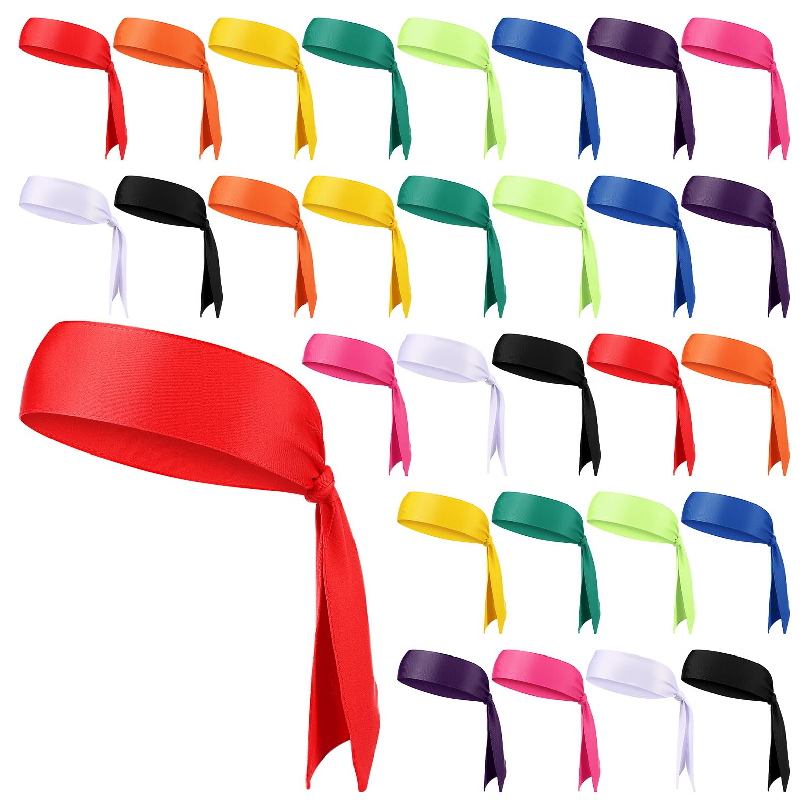 Hiboom Paquete de 30 diademas deportivas a granel para la cabeza de tenis ninja karate atletismo, bandas de sudor ajustables para mujeres y hombres, baloncesto, fútbol, correr, entrenamiento de yoga