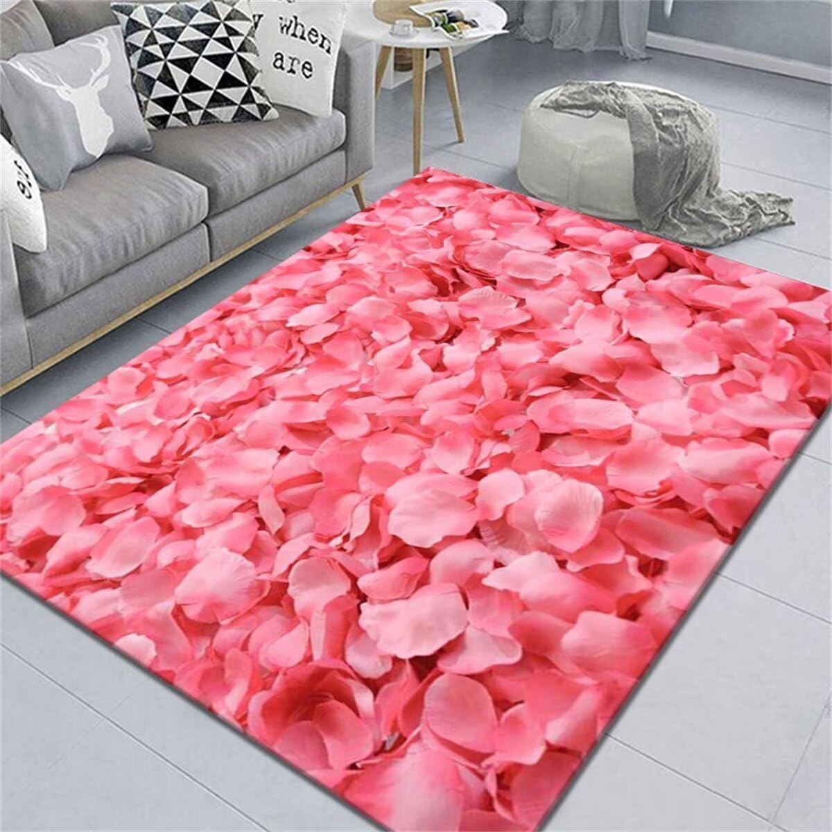 Tapis de salon moderne rectangle fleurs roses 70x140cm
