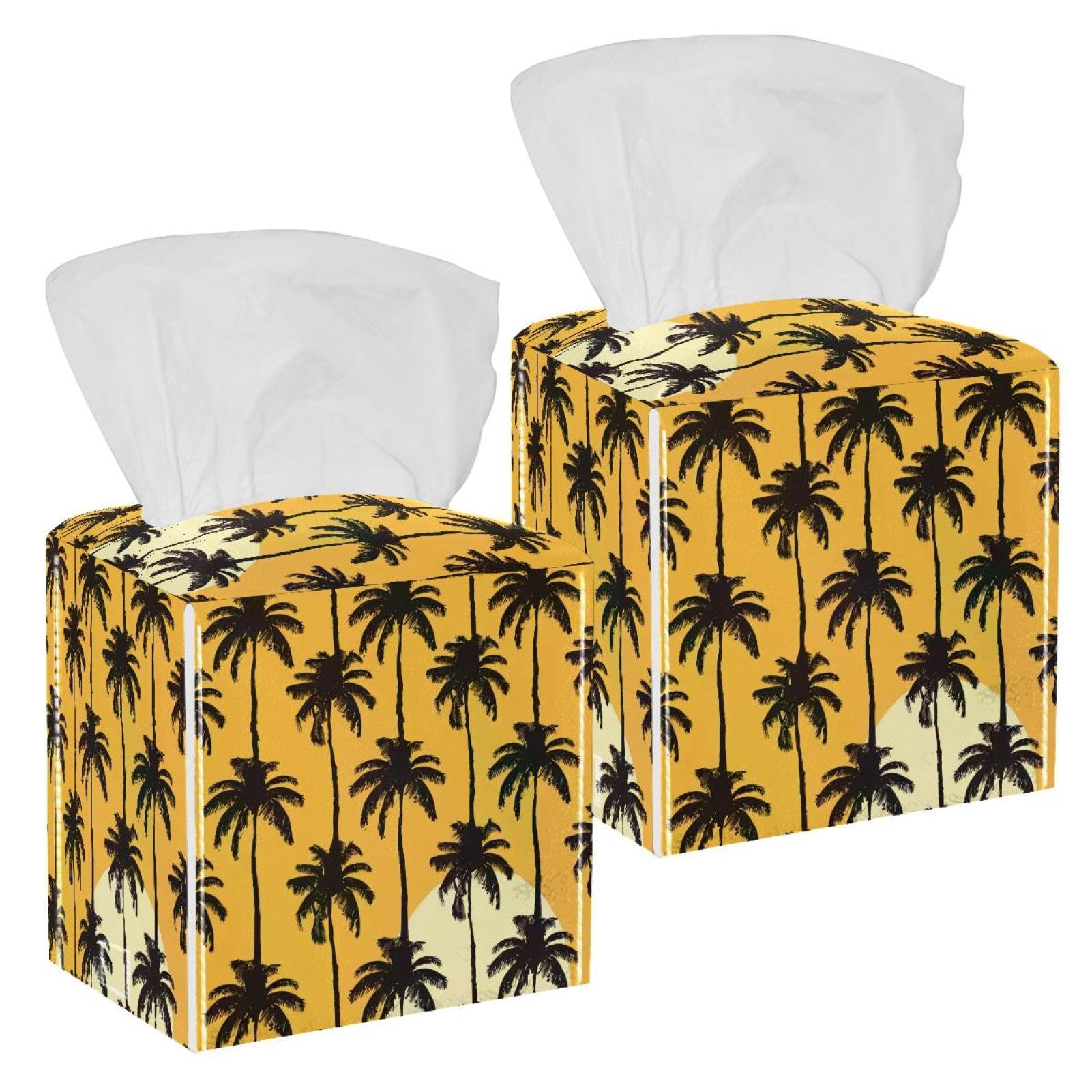 Tree Silhouette Tissue Box Cover, 2 Pack PU Leather Square Facial Tissue Dispenser Box holder for Home Office Car