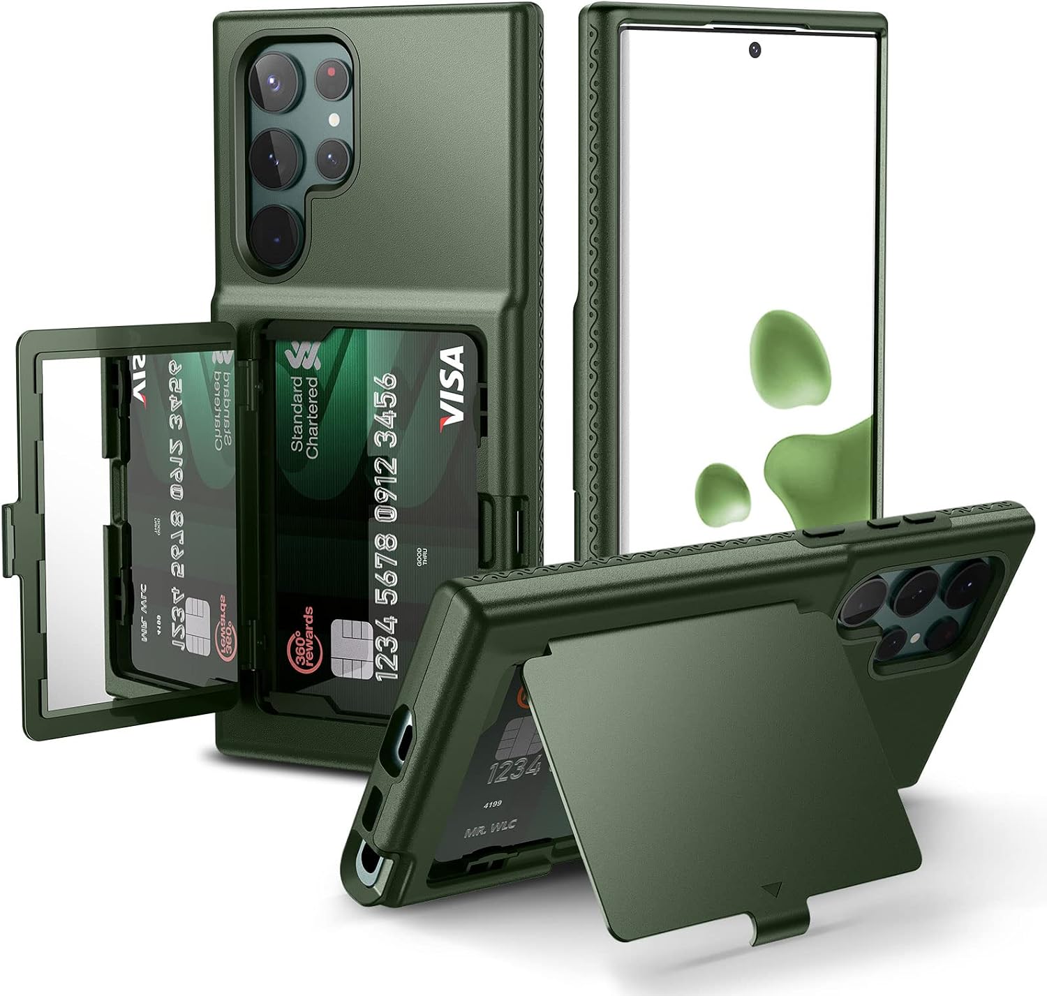 WeLoveCase Samsung Galaxy S22 Ultra Case Wallet Case with Credit Card Holder & Hidden Mirror, All-Round Protection Shockproof Phone Cover Designed for Samsung Galaxy S22 Ultra, 6.8 Inch Green