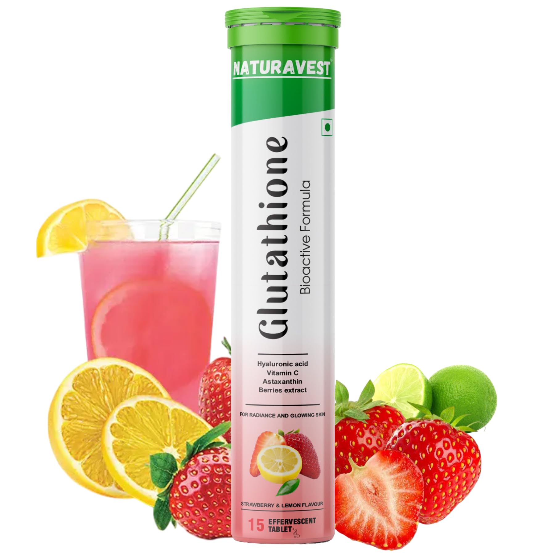 Glutathione 600 mg for skin whitening, For Pigmentations and Glowing Skin Powerhouse of Antioxidants with Bioactive Formula, (Strawberry & Lemon flavour) (15 tablets - Pack of 1)