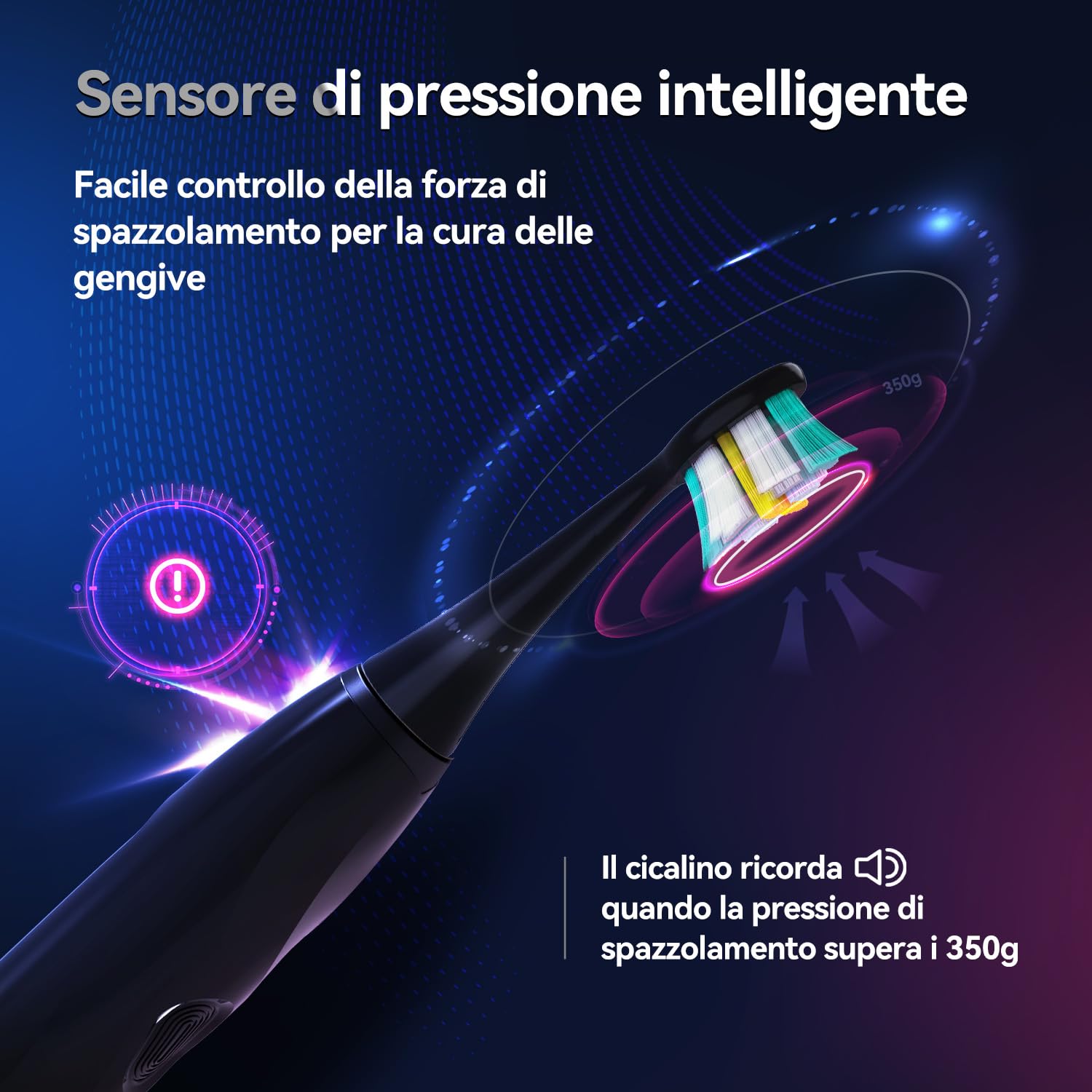 Spazzolino Sonico Elettrico SEAGO con Sensore di Pressione, 8 Testine Sostitutive, USB Ricaricabile, Custodia per Viaggi, IPX7 Impermeabile, 5 Modalità, Batteria Duratura, SG-2752 (Nero)
