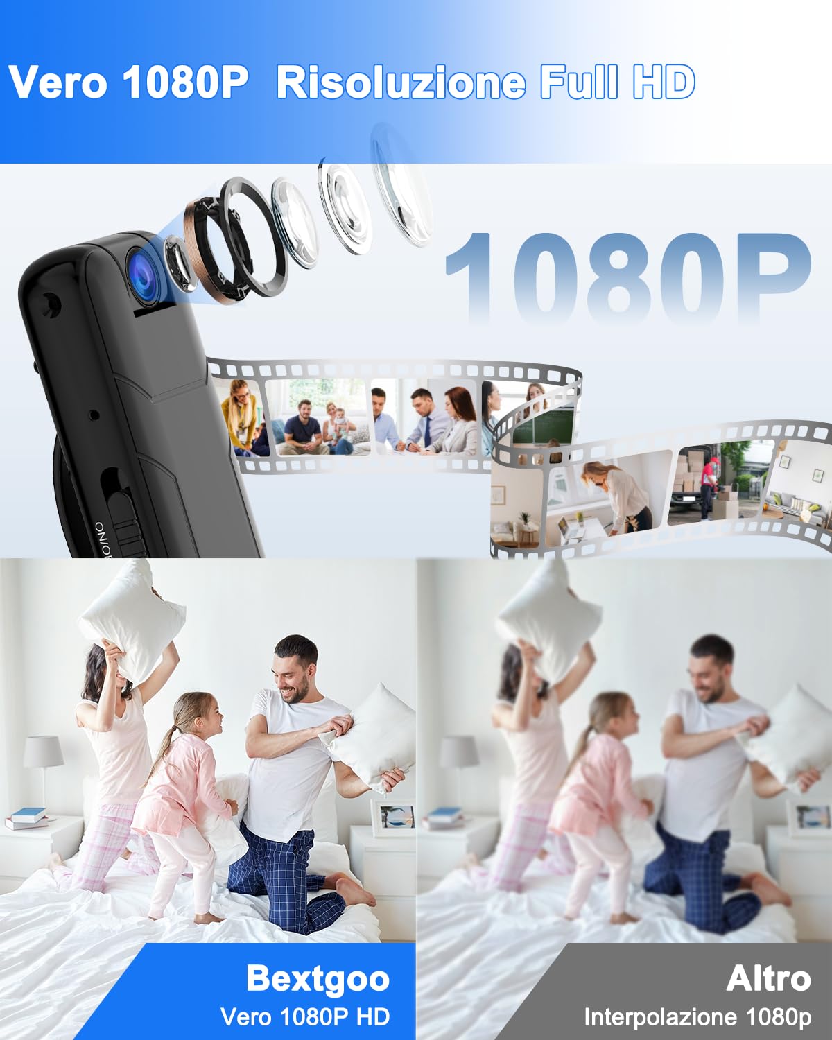 Bextgoo Body Cam, 1080P Mini Telecamera con Scheda TF da 32 GB, Rilevazione Moviment, Visione Notturna, Telecamera Senza Wifi per Ciclismo, Viaggi, Sicurezza Interna ed Esterna