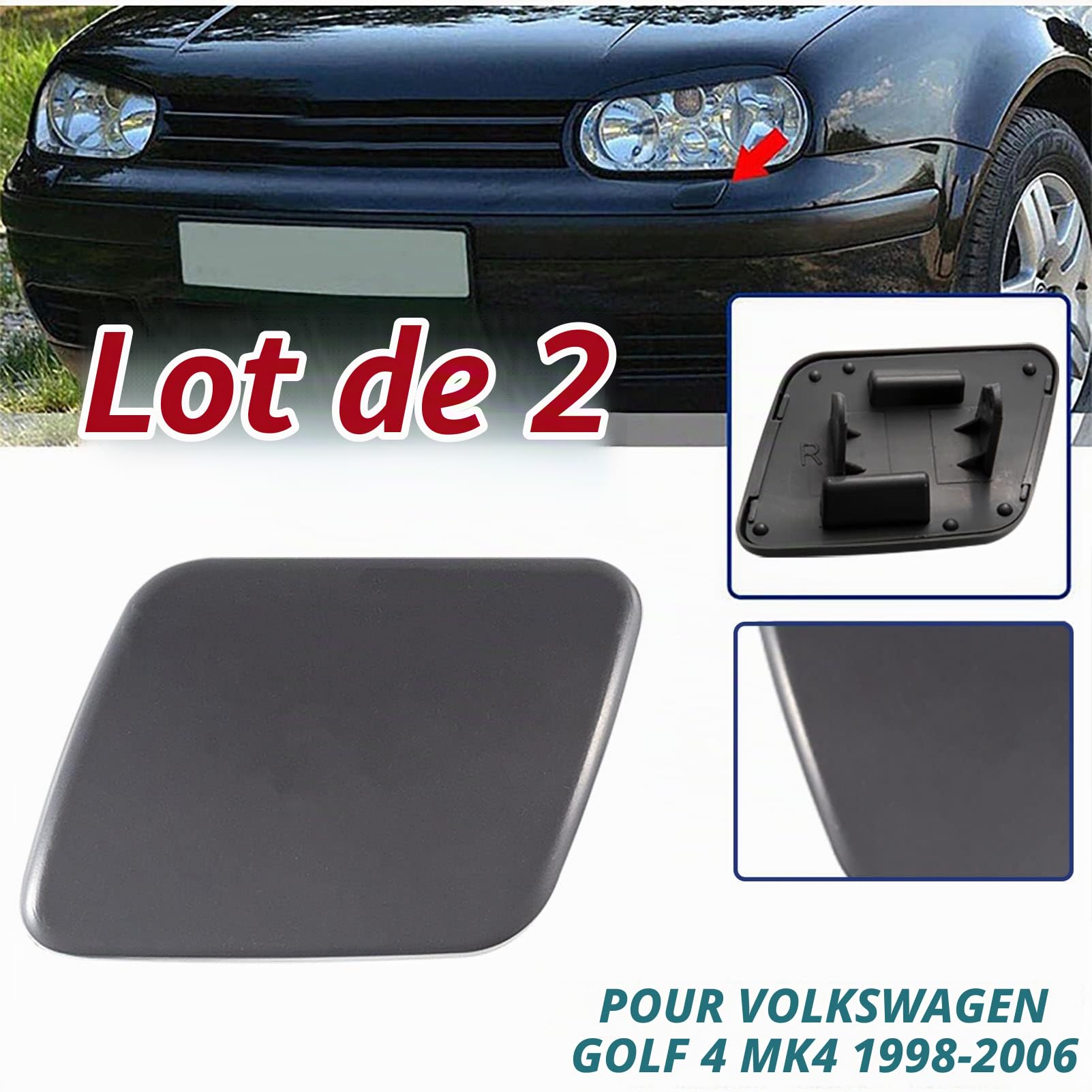 Buse Lave Phare Pour GOLF 4 MK4 1J0955110A 1J0955109 1 Paire Noir | Bouchons de buse de pulvérisation