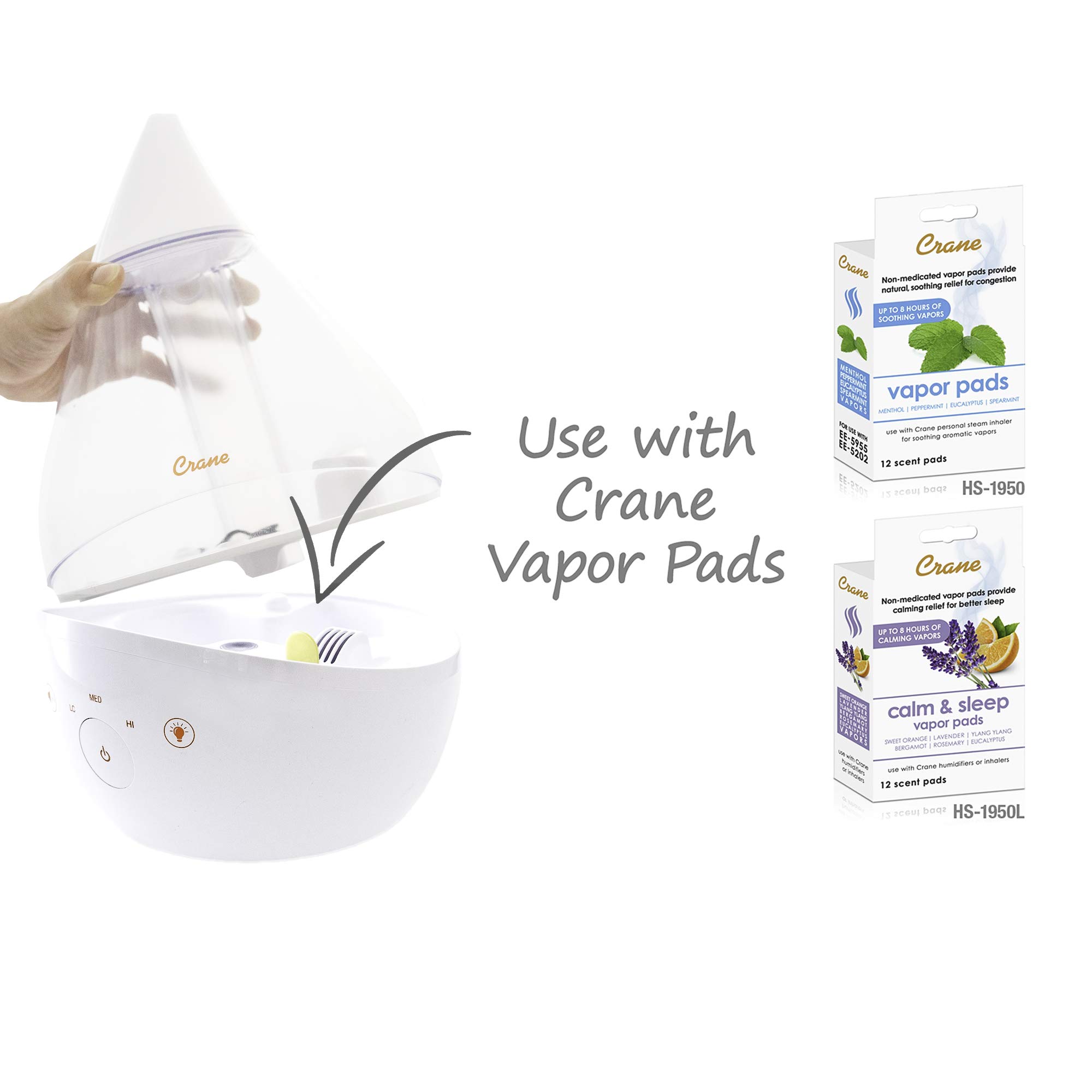 Crane 4-in-1 Drop Ultrasonic Cool Mist Humidifier, 1 Gallon, Top Fill Humidifier, 24 Hour Run Time, with Optional Sound Machine and Color Changing Nightlight, Clear/White