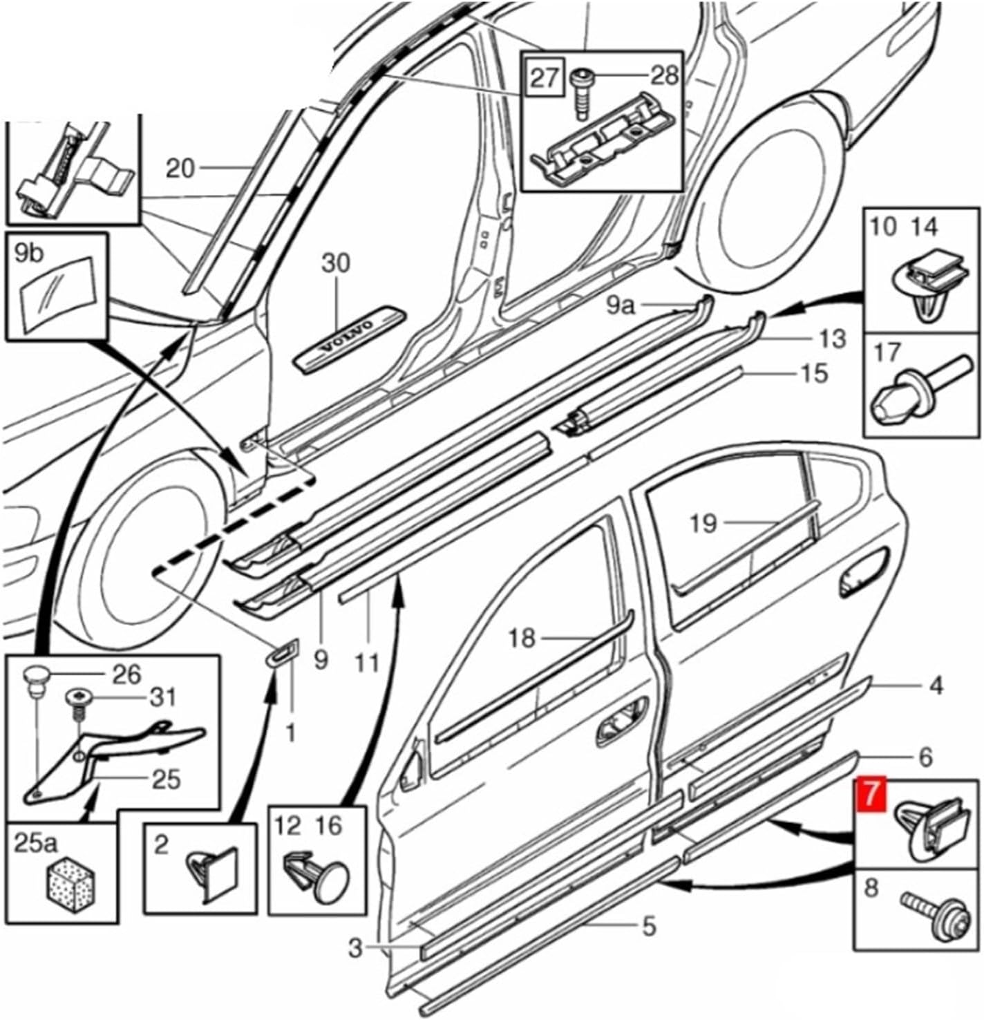 20pcs OE 9484284 Body Side Molding Clip Compatible S60 V70 XC70