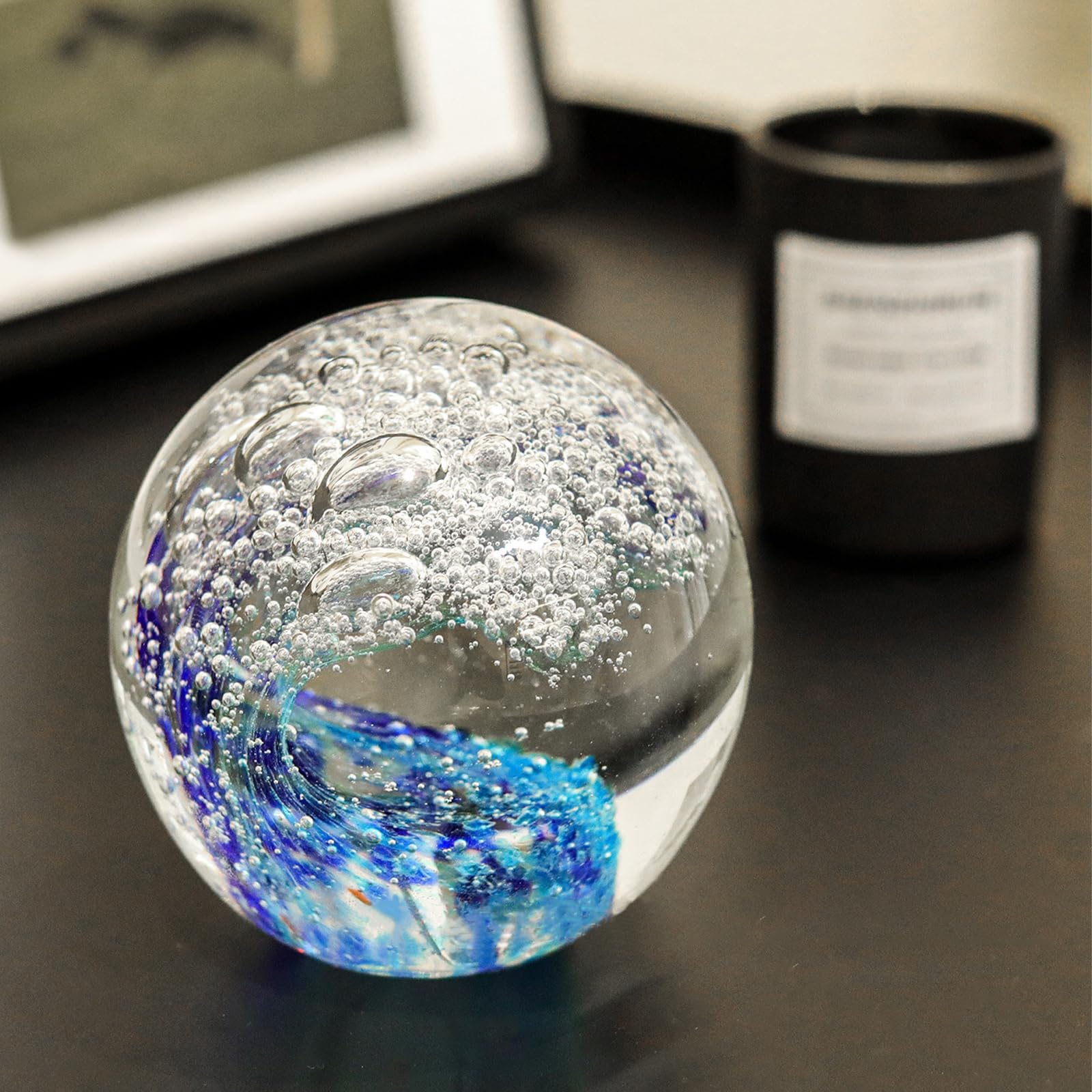 Figurine En Verre Soufflé Vagues De L'Océan - Presse-Papier Décoration Aquarium Et Bureau 8x8x8cm