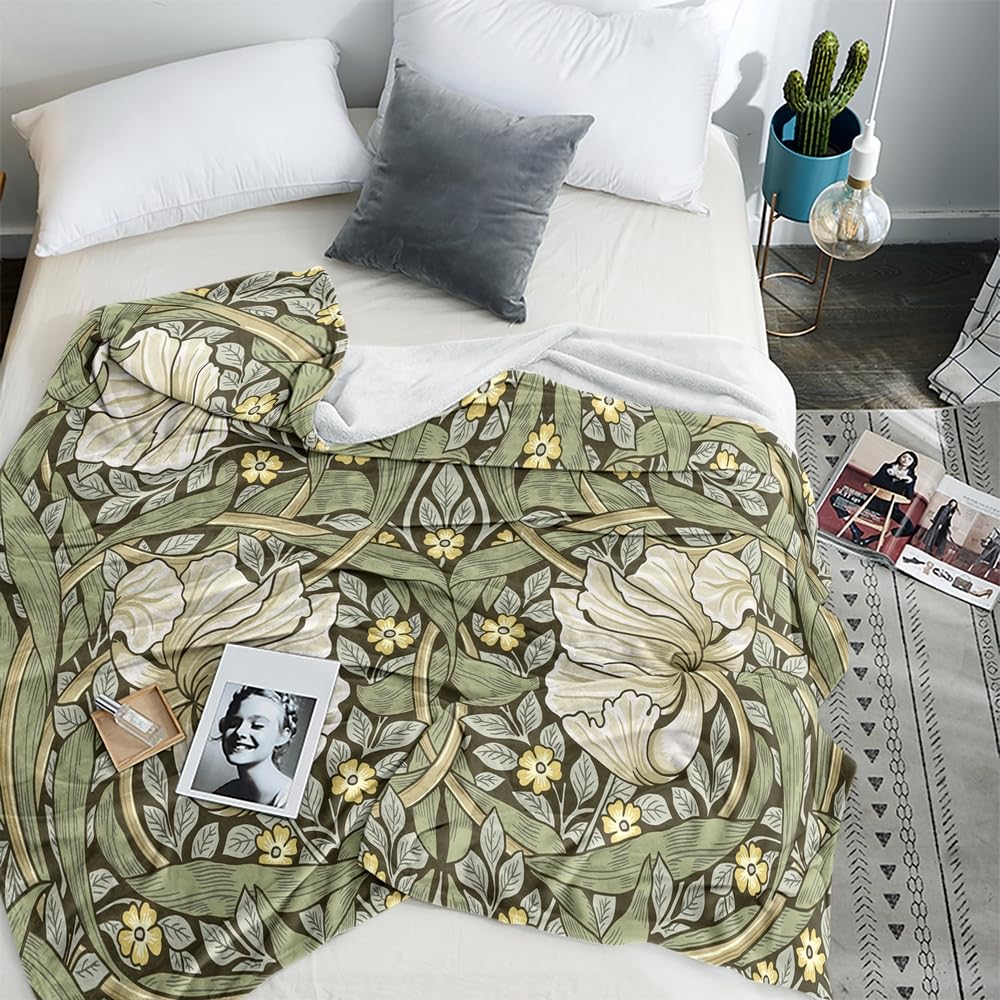 Fchen Art Vintage Floral Fleece Flannel Lightweight Cozy Warm Throw Blanket, William Morris Floral Print, 175x200cm - Image 4
