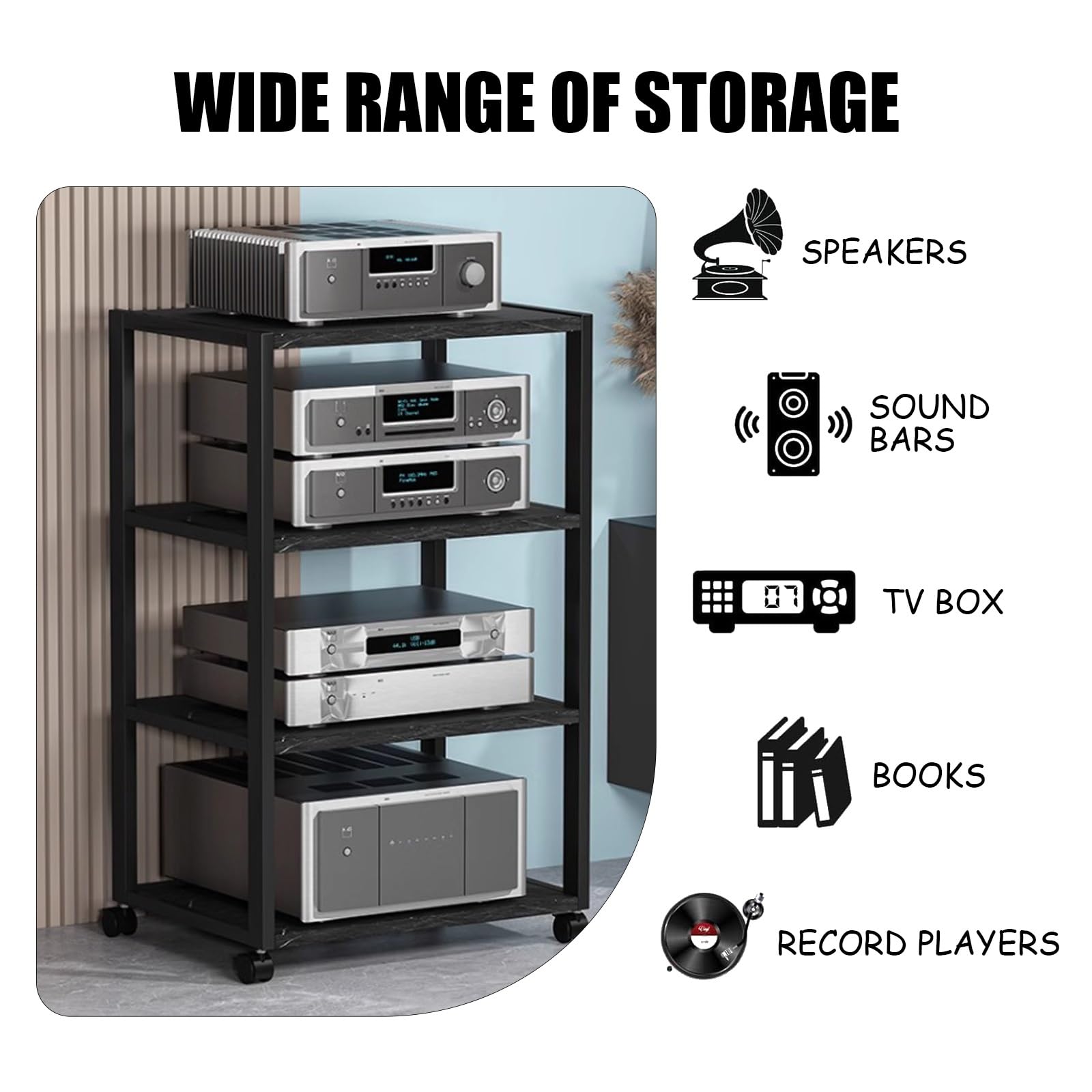 Mobilny stojak na nośniki z otwartą pamięcią i kółkami, mały stojak sieciowy na odtwarzacz płyt DVD, konsolę do gier, router WiFi, idealny do biura, salonu, kina domowego, 2-poziomowa szafka