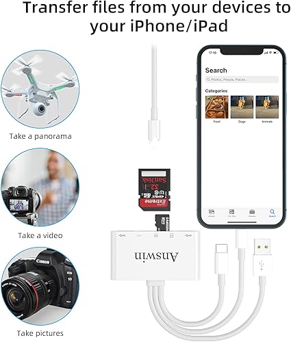 Miniatura 5 de Lector de tarjetas SD, adaptador OTG USB 5 en 1 y lector de tarjetas SD para iPhoneiPad, dispositivos USB C y USB A con ranuras para tarjetas micro