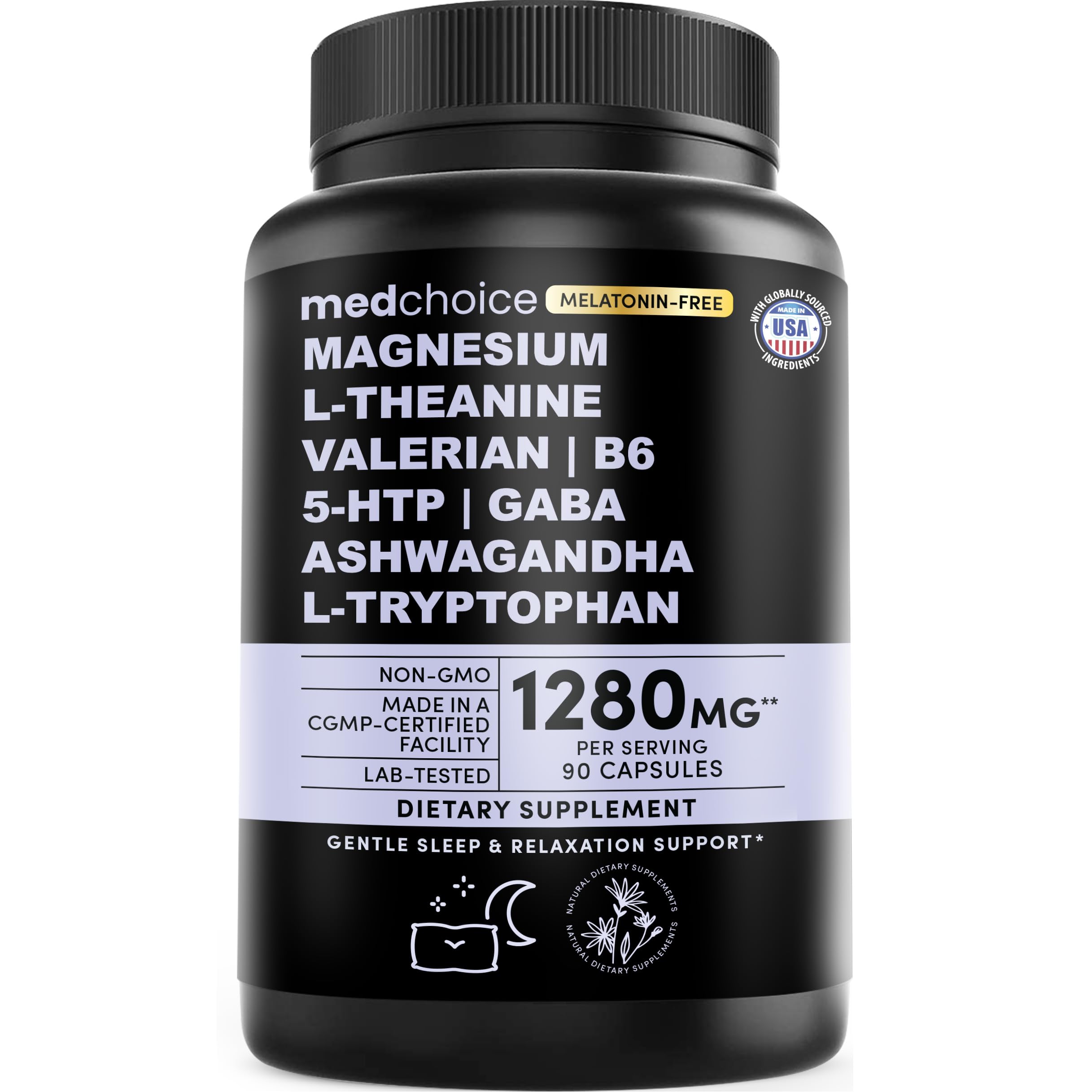 12-in-1 Sleep Support Capsules - Melatonin-Free and Non-Habit Forming Sleep Supplement with a Balanced Blend of Magnesium, Ashwagandha, L-Tryptophan,