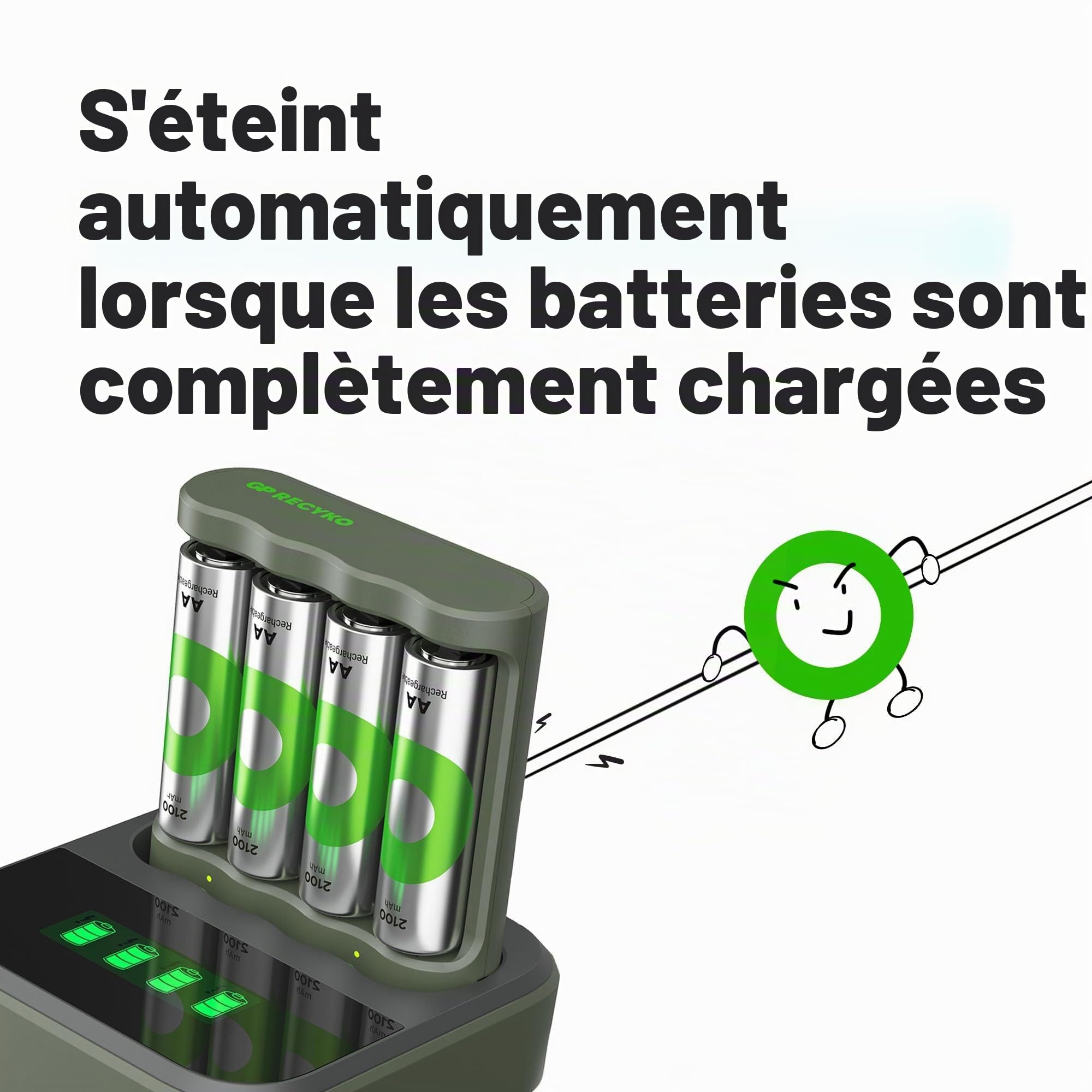 GP ReCyko B441 Chargeur de Batterie USB avec 4 Piles ReCyko AA 2100 mAh et Station d'accueil USB, Chargeur de Batterie AA AAA avec voyants LED