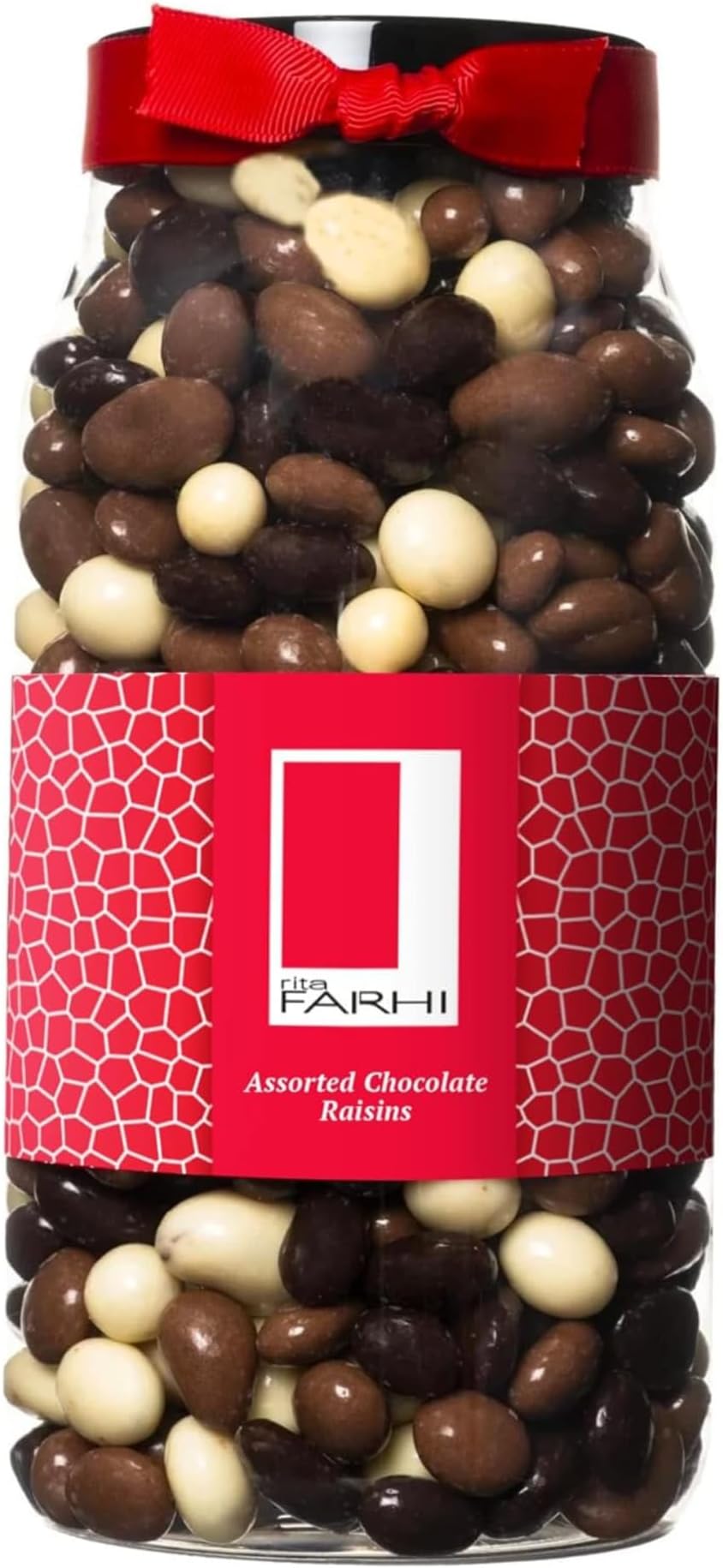 Rita Farhi Milk, Dark & White Chocolate Covered Raisins Luxury Gift Jar 870g โ Premium Belgian Chocolate, Palm Oil Free