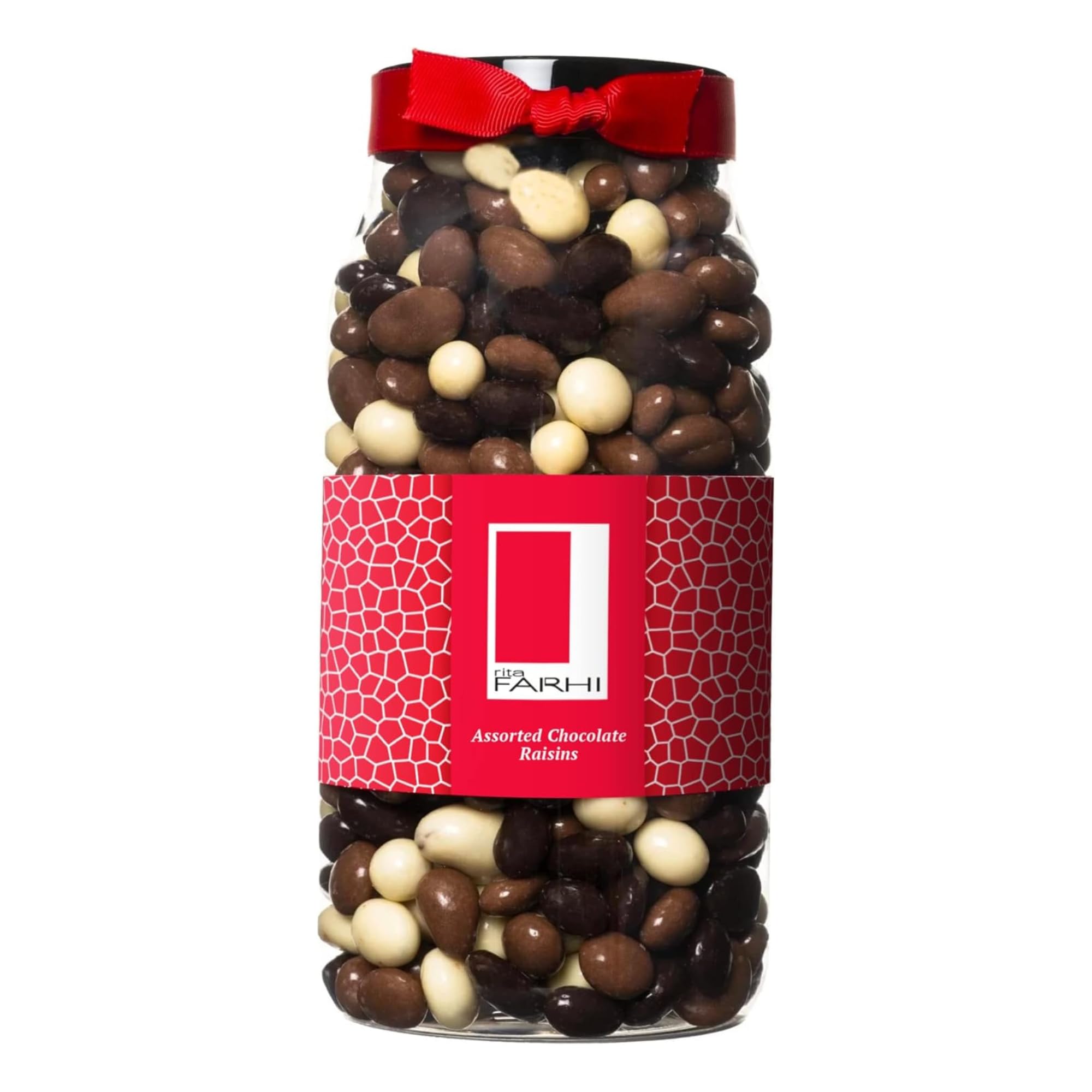Rita Farhi Milk, Dark & White Chocolate Covered Raisins Luxury Gift Jar 870g – Premium Belgian Chocolate, Palm Oil Free