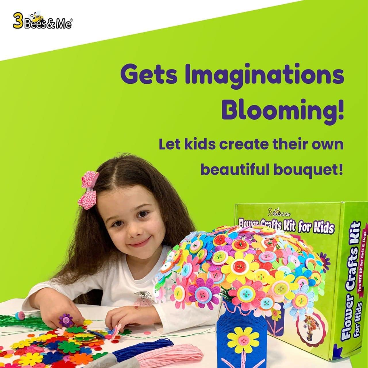 3 Bees & Me Flower Crafts Activity Kit for Kids | Fun DIY Arts Project for Girls and Boys | Perfect Birthday, Thanksgiving and Christmas Gift Idea for Children and Tweens Ages 4-12 Years Old and Up