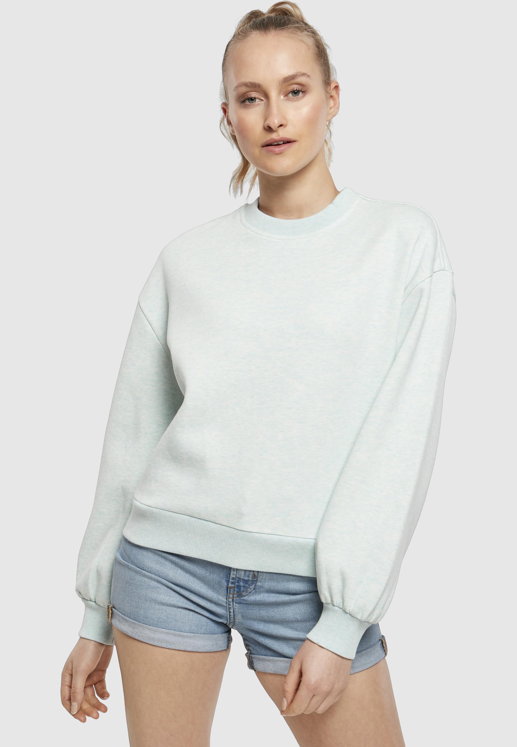 Urban Classics Damski sweter damski, oversize, kolorowy okrągły dekolt, Aqua Melange, 3XL