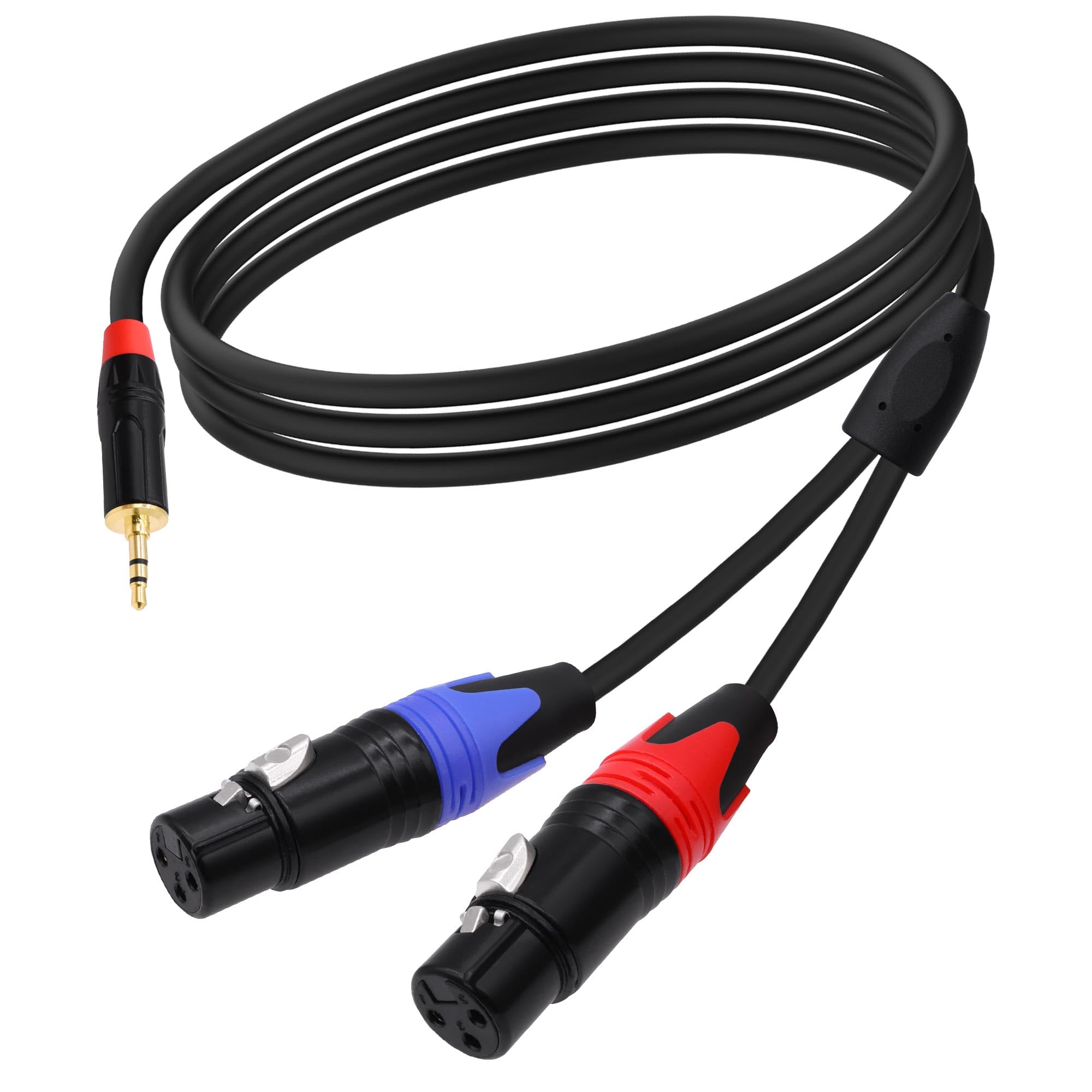 3,5 mm 1/8 TRS auf Dual-XLR-Y-Splitter-Audiokabel, 2 XLR-Buchse auf 1/8-Zoll-Stecker, TRS-Stereo-Aux-Adapter, Interconnect Breakout-Patchkabel für Mikrofon, Smartphone, Laptop, 1 m