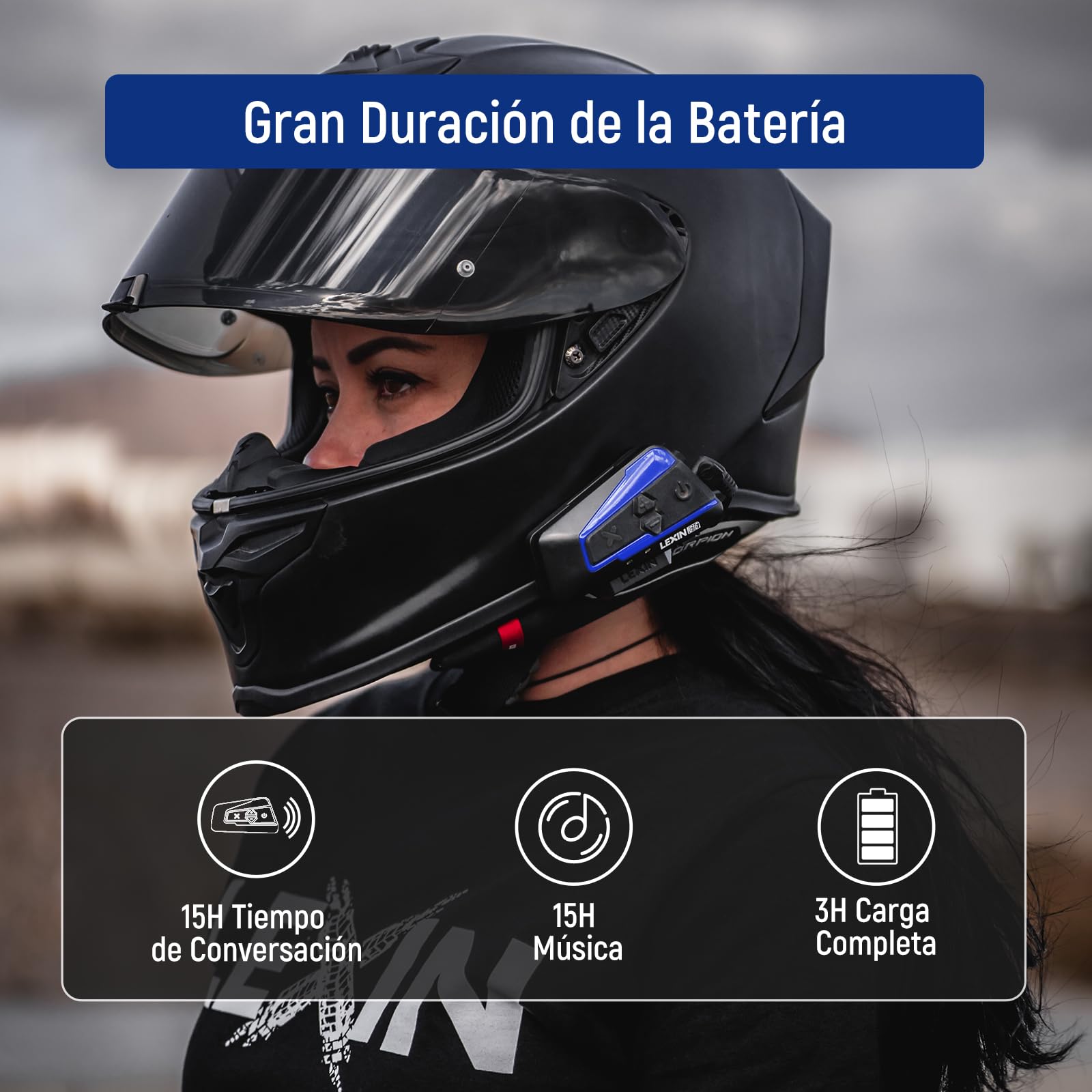 LEXIN B4FM Intercomunicador Casco Moto Bluetooth, Manos Libres 1-10 Motoristas, Sistema Comunicación con Compartir Música, Auriculares para Motocicleta