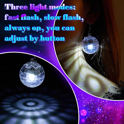 Vista 15 de Henoyso Aretes de bola de discoteca iluminados, joyería LED de luz de Navidad para mujeres y niñas, regalos de fiesta de discoteca de Navidad