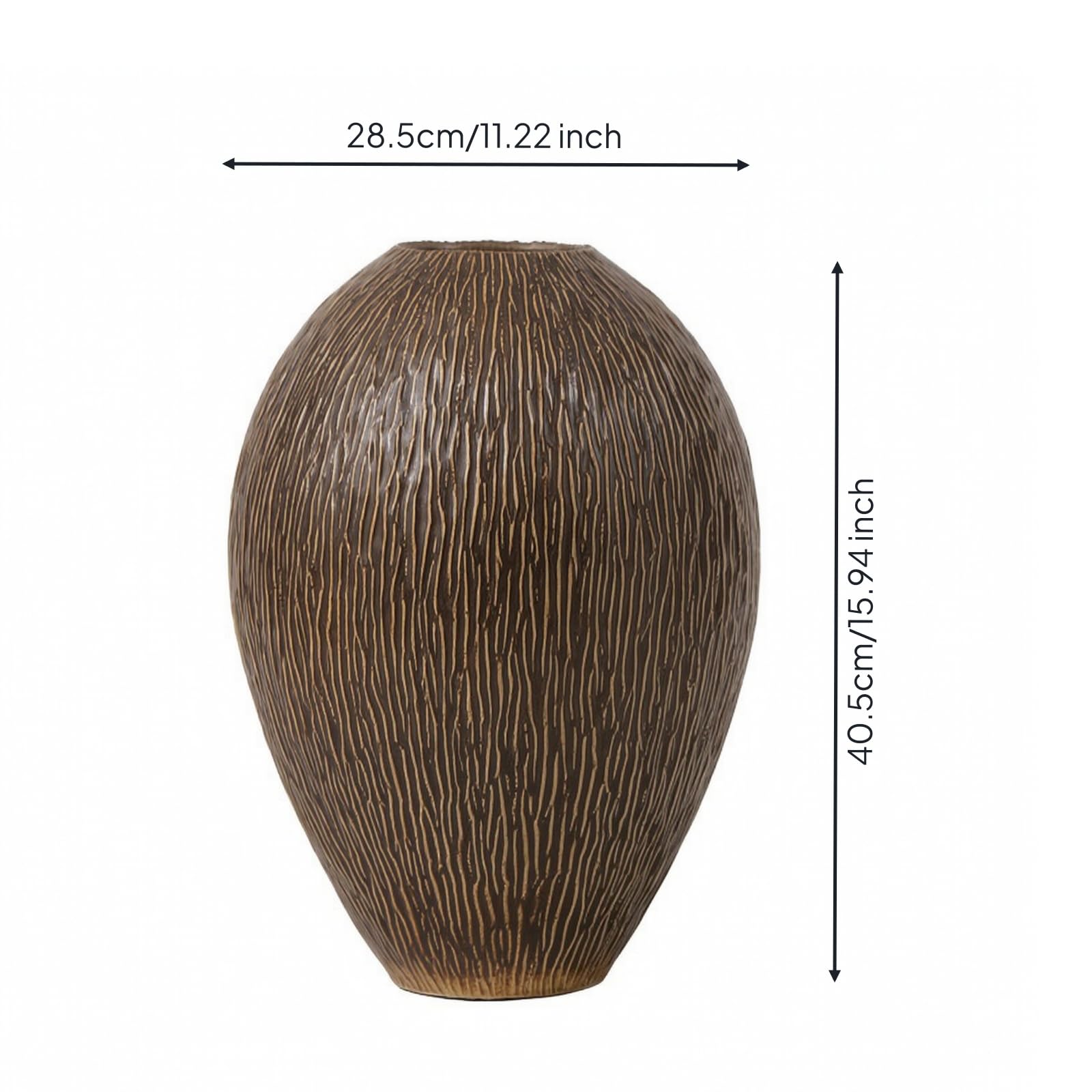 Jarrón de Cerámica Florero Botella Ornamento Superficie Estriada Hecha a Mano y Silueta con Cuello Estrecho Base Estable para Estanterías Recibidor, Envejecido, 24.5 24.5 H28cm