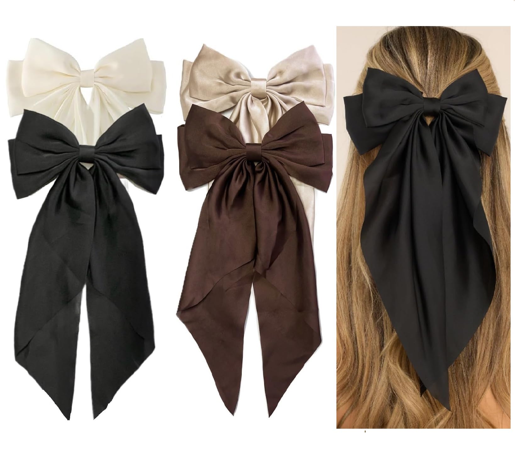Hair Bows for Women Girls 8 PCS Hair Ribbon Bow Hair Clips with Long Tails Vintage Hair Accessories for Women