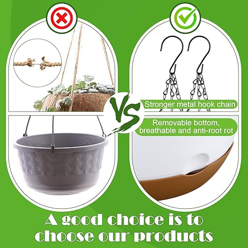 Miniatura 4 de 6 macetas colgantes de 9.7 pulgadas, macetas colgantes redondas de plástico para plantas de interior con agujeros de drenaje, bandejas extraíbles