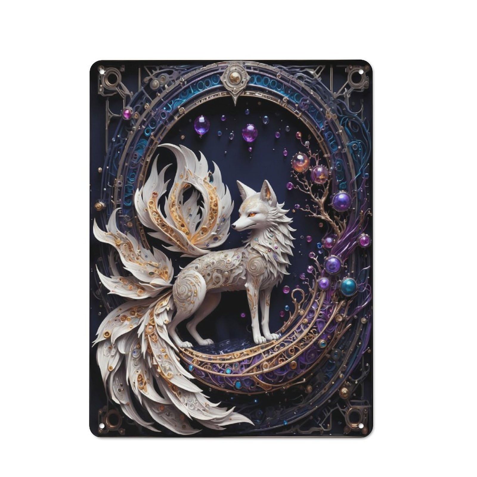 Junmoney Fantasy Nine Tailed Fox Tin Sign 40X30cm For Café Or Home Bar, Retro Wall Decor, For Garage, Workshop And Man Cave Decoration