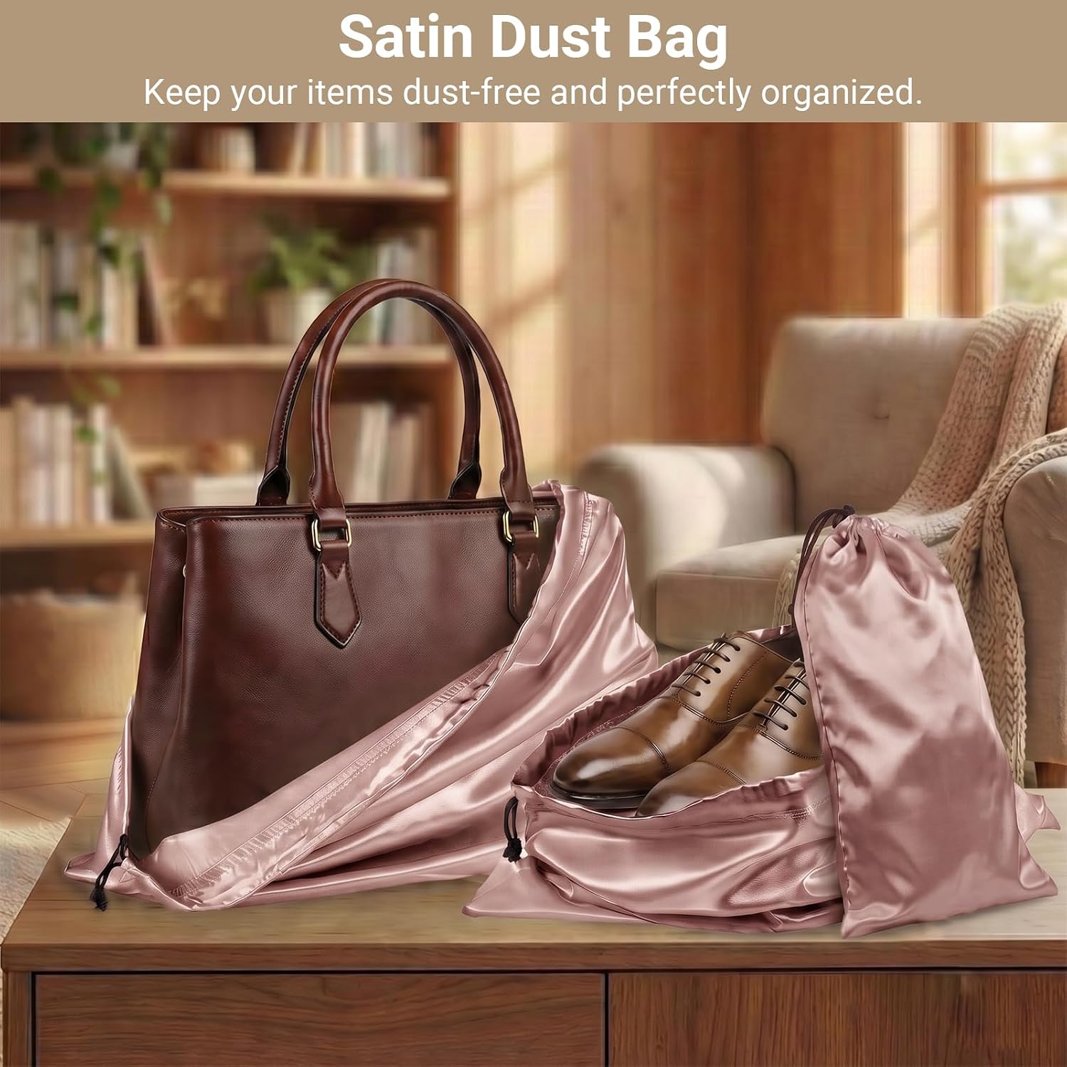 Q&J Fabric Co. 6 Pack Satin Dust Bag 15.7x19.7 inch Rose Gold 100% Polyester Silk Bag Purse Dust Bag Shoe Bags for Closet Purse Protector Bag Dust Covers for Purses image 3