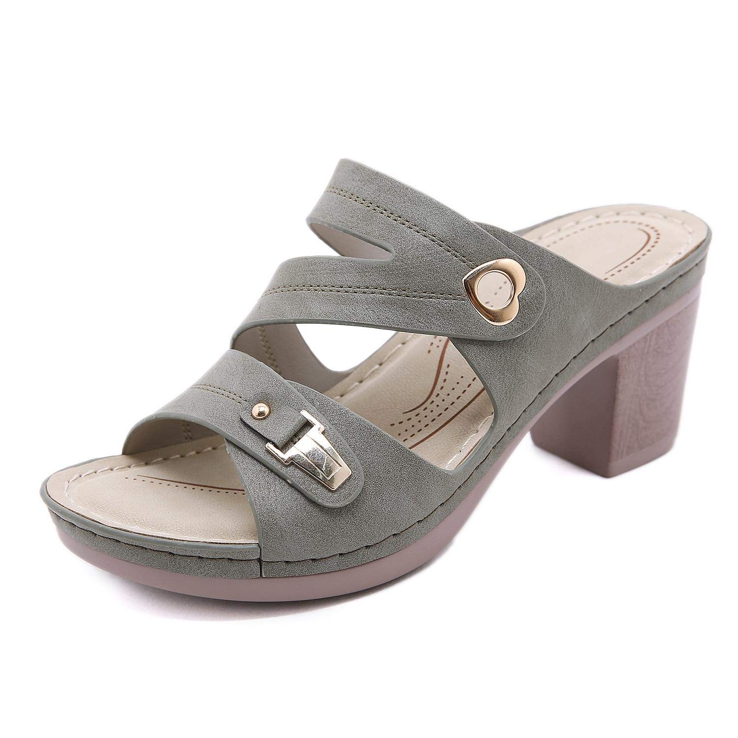 SHIBEVER Women Platform Sandals Block Heel Shoes Summer Wedge Sandals Comfy Open Toe Beach Party Dress Shoes Green 9