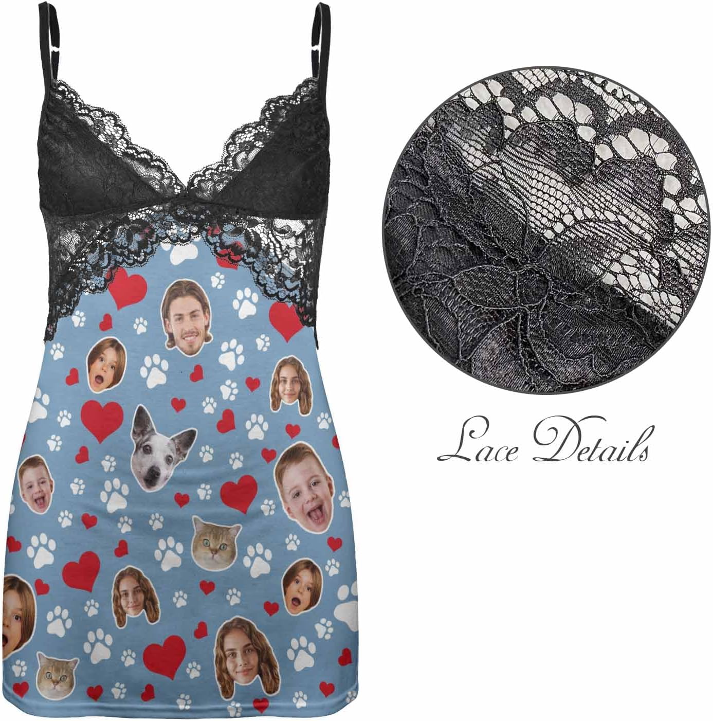 M YESCUSTOM Custom Face Nightgowns for Women Personalized V-neck Sleepwear Lace Nightwear Lingerie Valentine Birth Gifts - Image 4