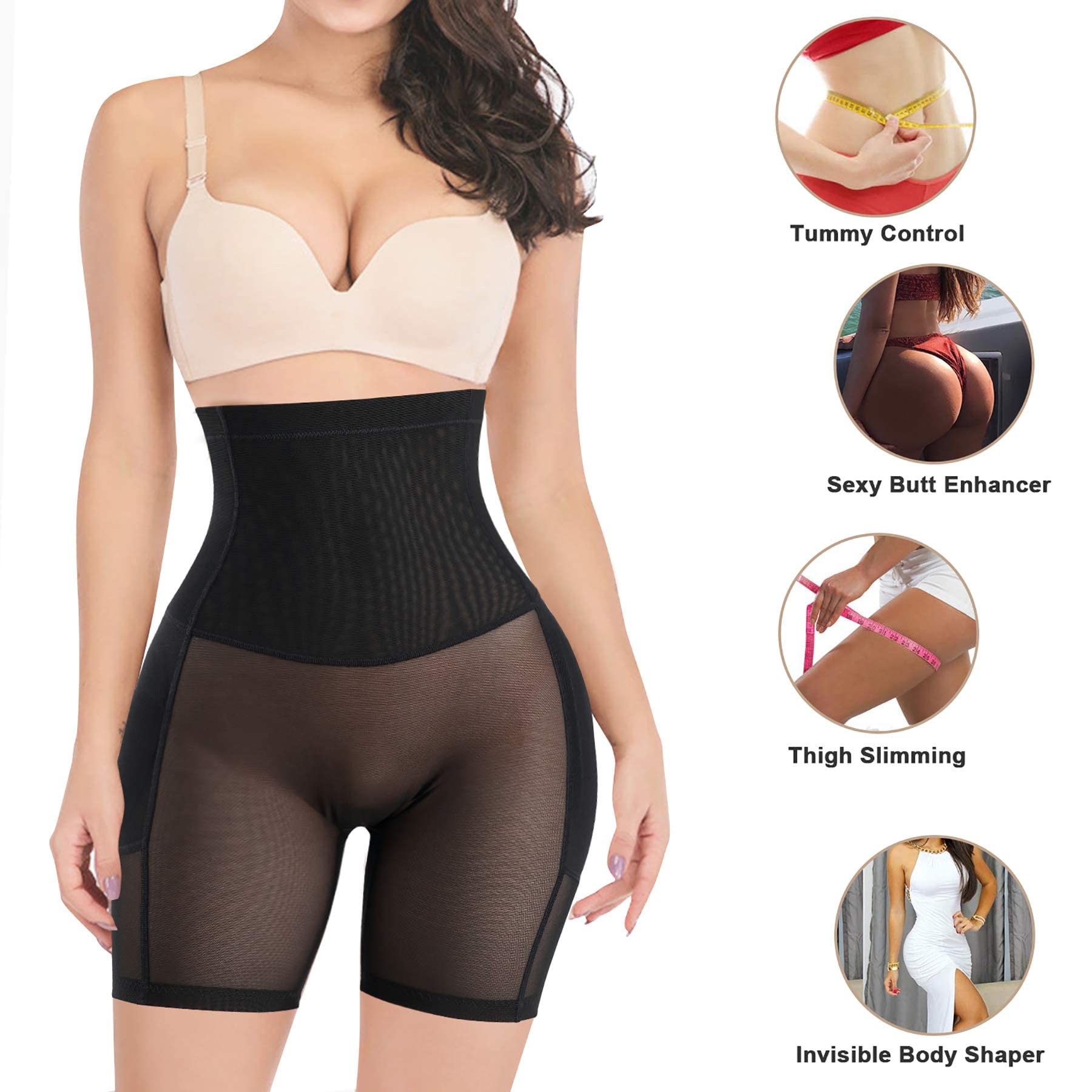 Damskie majtki push-up, wyszczuplające brzuch, z nogawkami, modelujące pośladki, wysoka talia, oddychające majtki modelujące figurę