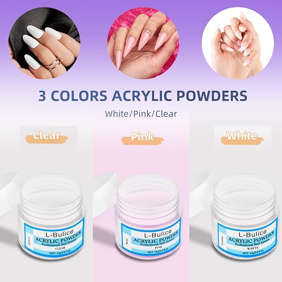 Acrylic Nail Kit for Beginners with Everything Professional, 12 Glitter Powder Nail Kit Acrylic Set, Nail Care Art Design Tip Brush Clipper File Supplie, DIY Tool