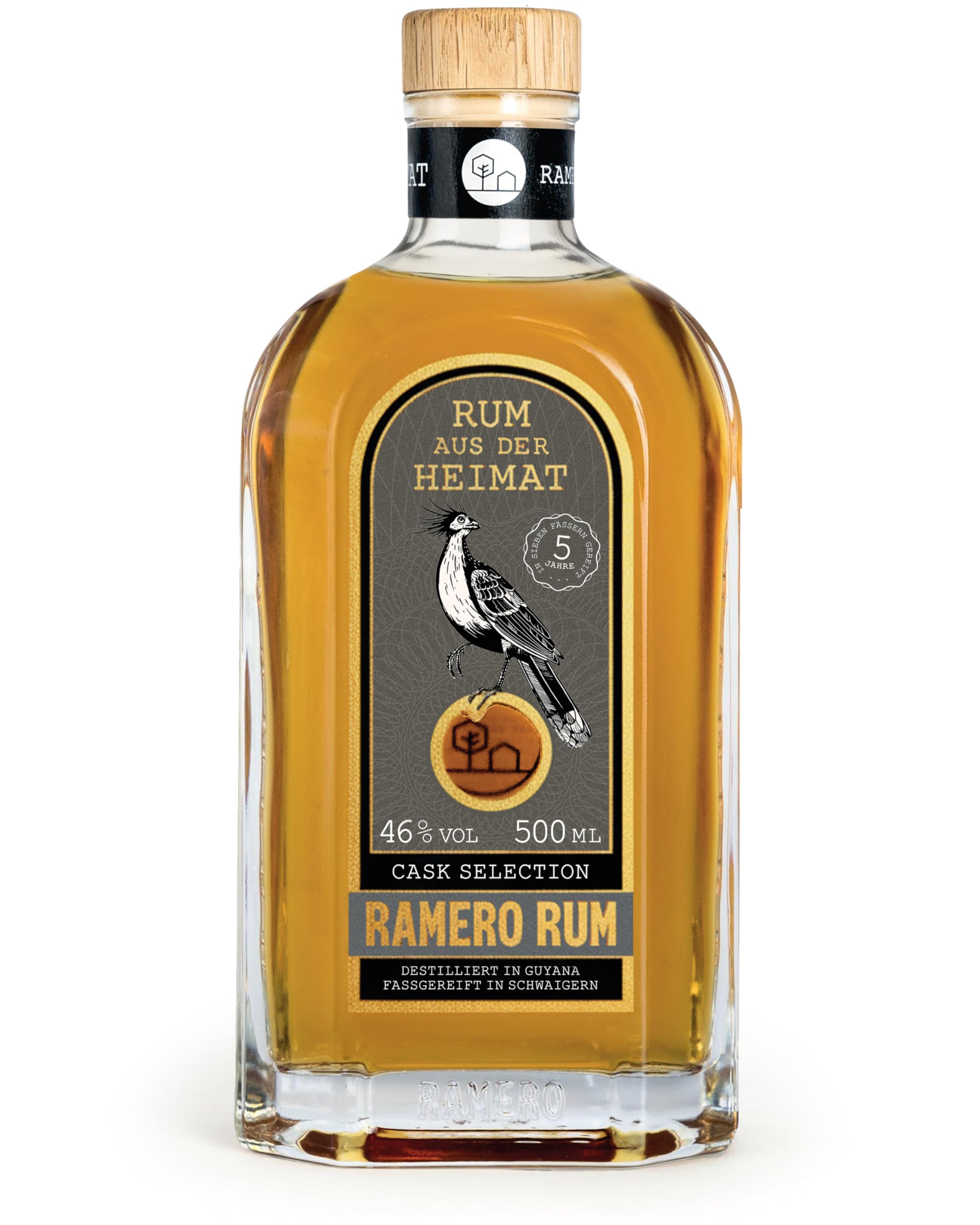RAMERO Rum Cask Selection Rum 6 Jahre gereift, mild & aromatisch mit Vanille-Karamell & Eichen-Noten aus Deutschland, 46% Vol., preisgekrönt beim World Spirits Award 2022