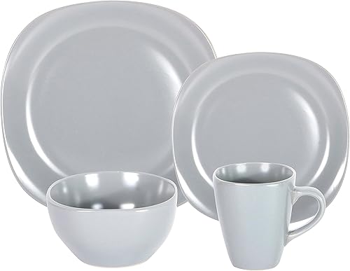 Miniatura 3 de HomeVss, Juego de vajilla cuadrada de gres de 16 piezas, gris mate