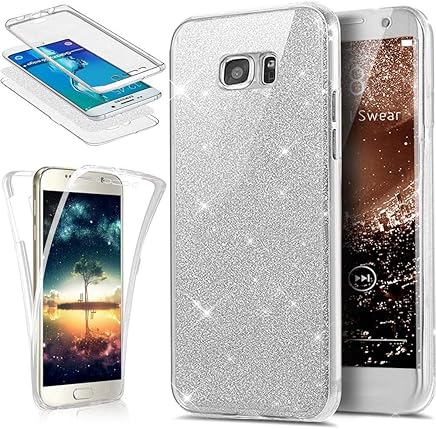 Funda Galaxy S8,Carcasa Galaxy S8,ikasus Brillantes Lentejuelas Estrella Brillo Transparente TPU Silicona 360?Full Body Fundas Skin Cover Carcasa Silicona Funda Case para Galaxy S8,Plata